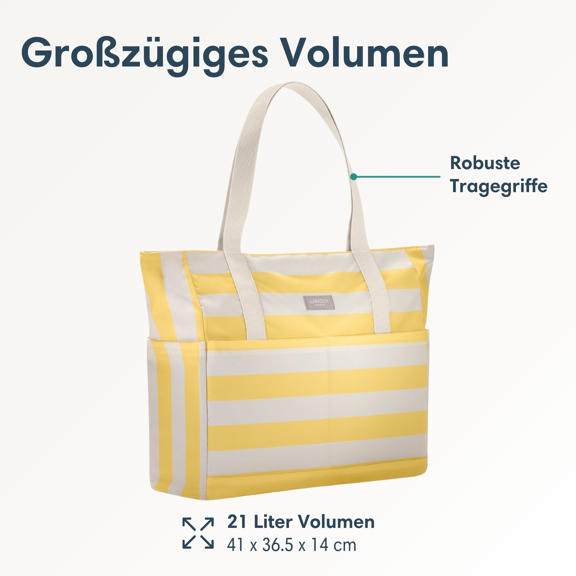 LARKSON Strandtasche Linn Strandtasche mit Reißverschluss (1-tlg), Große Beach Bag für Strand und Urlaub, Wasserabweisend