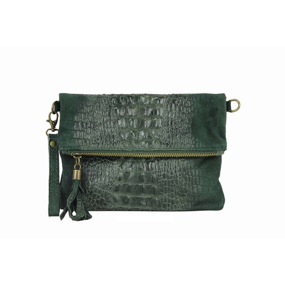 ITALYSHOP24 Schultertasche Made in Italy Damen Leder Tasche CrossOver, mit Kroko Prägung, als Clutch,Umhängetasche tragbar