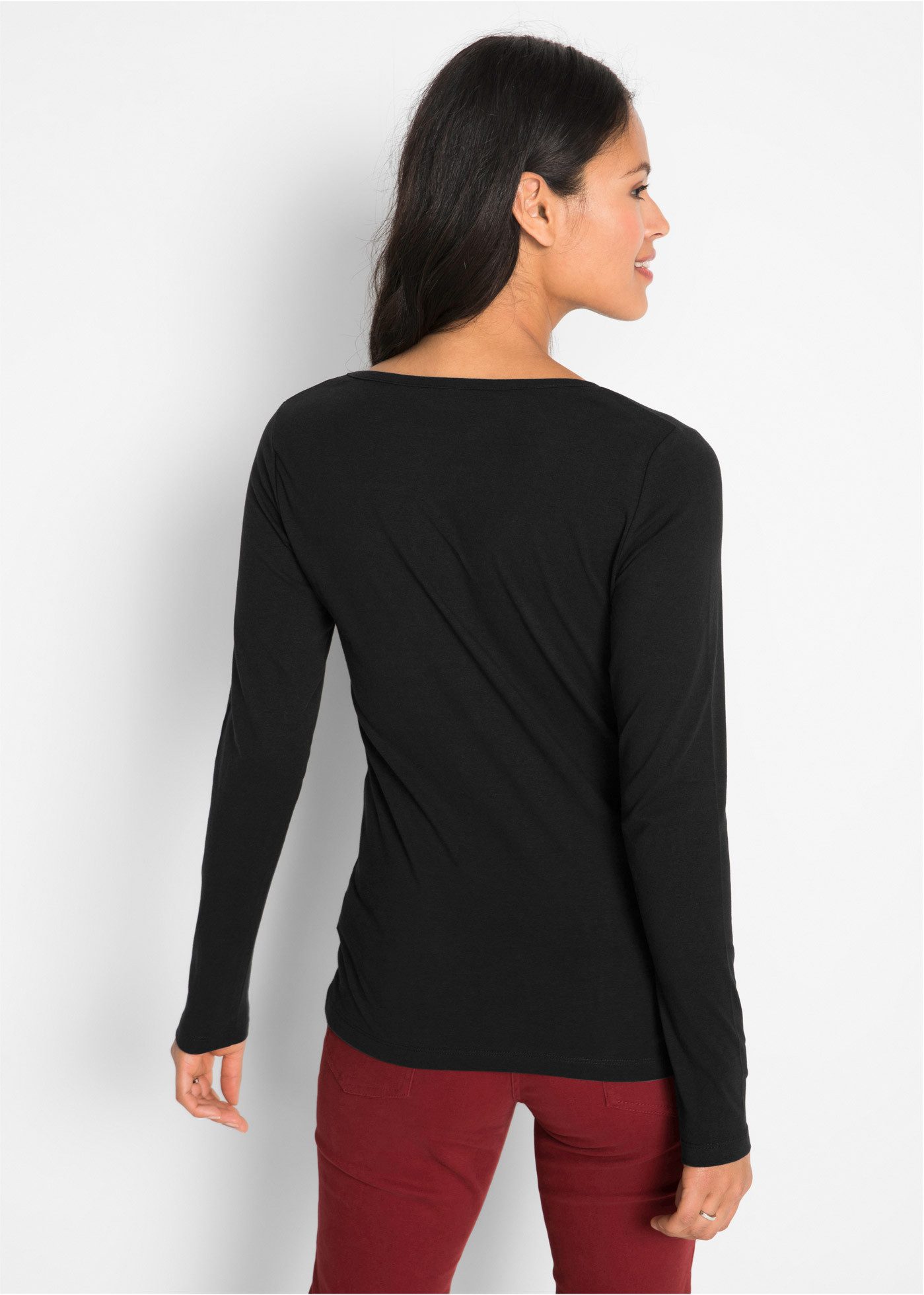 bonprix Langarmshirt eng anliegende Passform, mit Rundhalsausschnitt, mit D günstig online kaufen