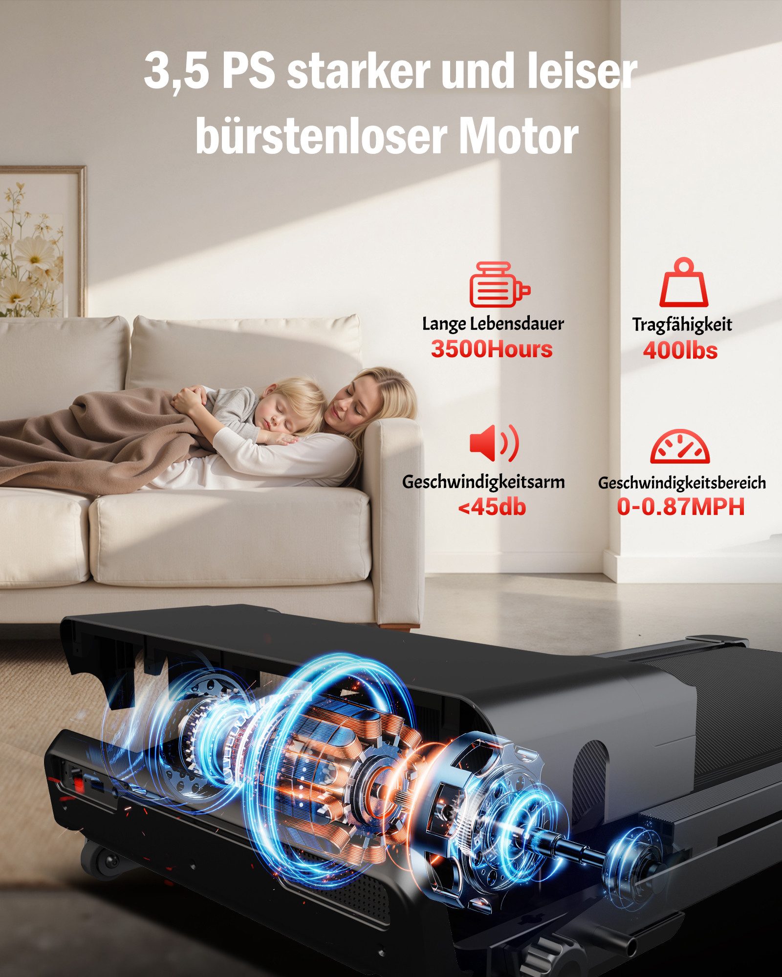 UMAY Laufband Laufband mit 15 % Steigung, dreifacher Dämpfung (maximale Belastung 180 kg, manuelle Neigungseinstellung), Lauffläche