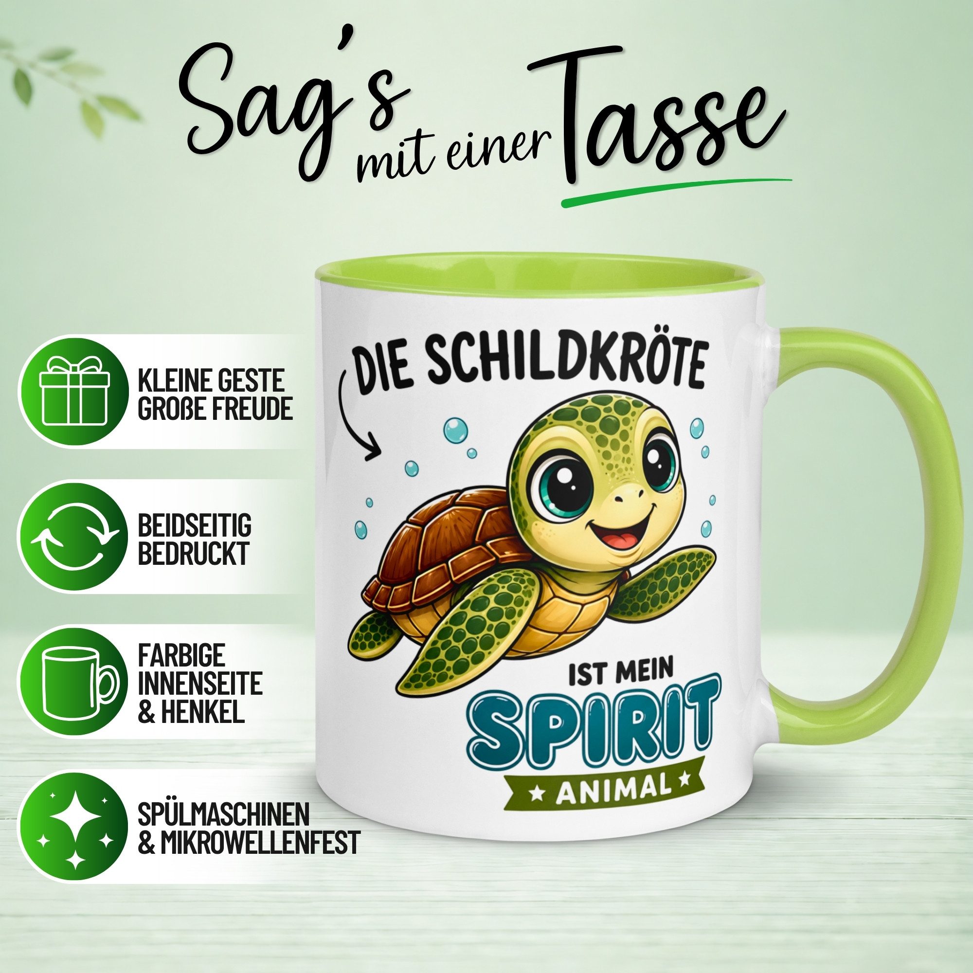 Momentals Tasse Spirit Animal – „Die Schildkröte ist mein Spirit Animal“, Gratis Versand · Links-&Rechtshänder · Spülmaschinenfest