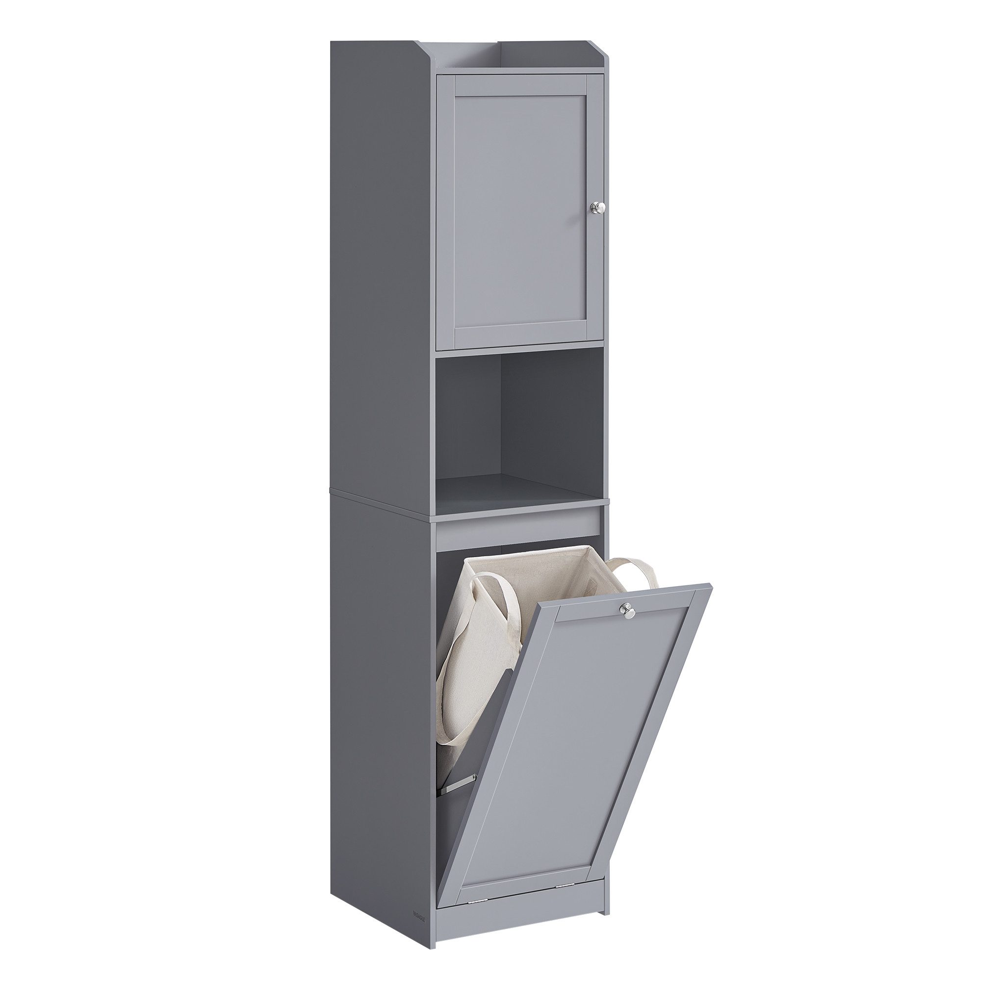 VASAGLE Badkommode Badezimmerschrank mit Wäschekorb, hoher Badschrank, 40 x 40 x 170 cm, herausnehmbarer Wäschesack mit Griffen, mit Tür, verstellbare Ablage