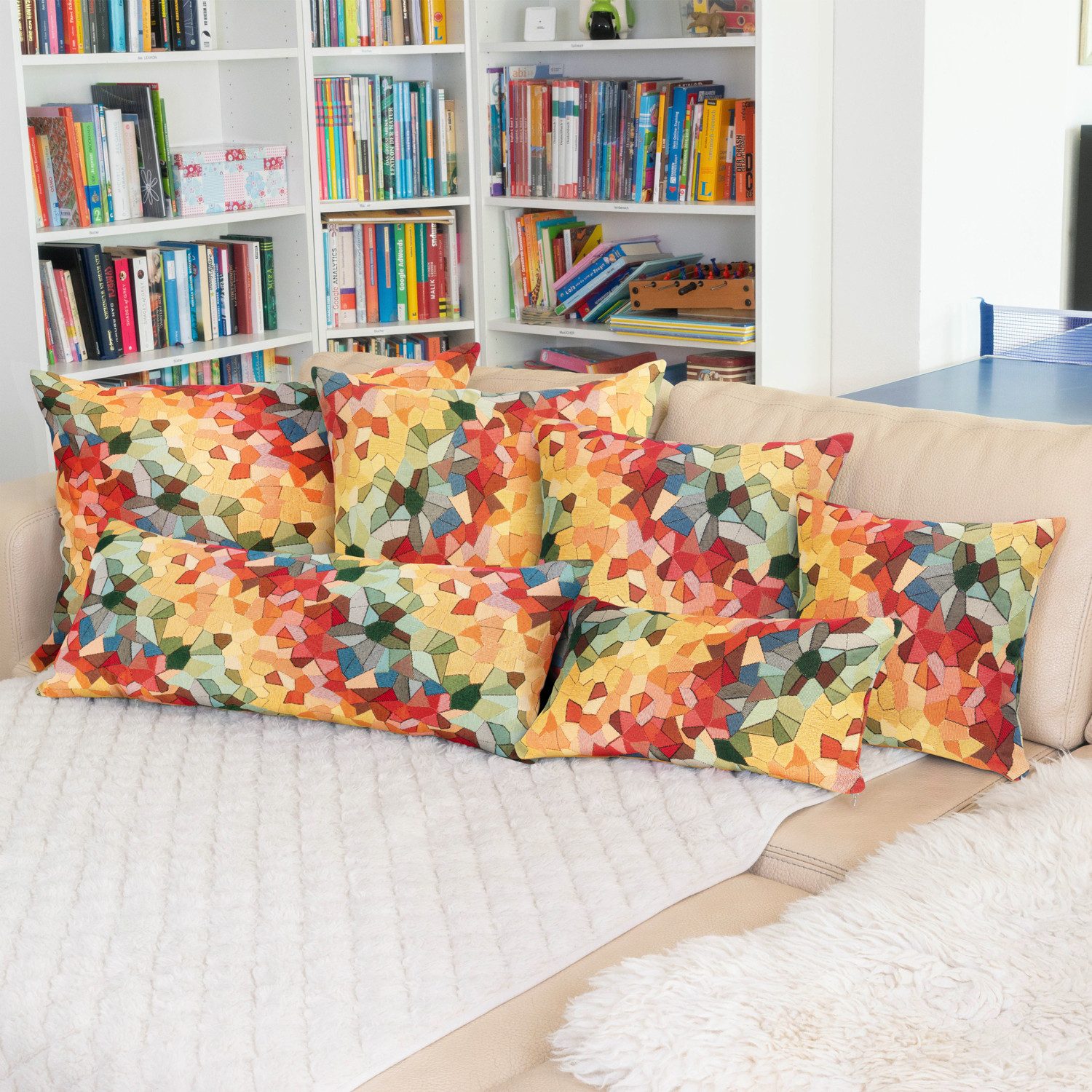 Selfitex Dekokissen mit buntem Muster im 2er Set, 30x50/40x40/50x50 inkl. Füllkissen, hochwertig gewebter Gobelin Kissenbezug mit weichem Füllkissen