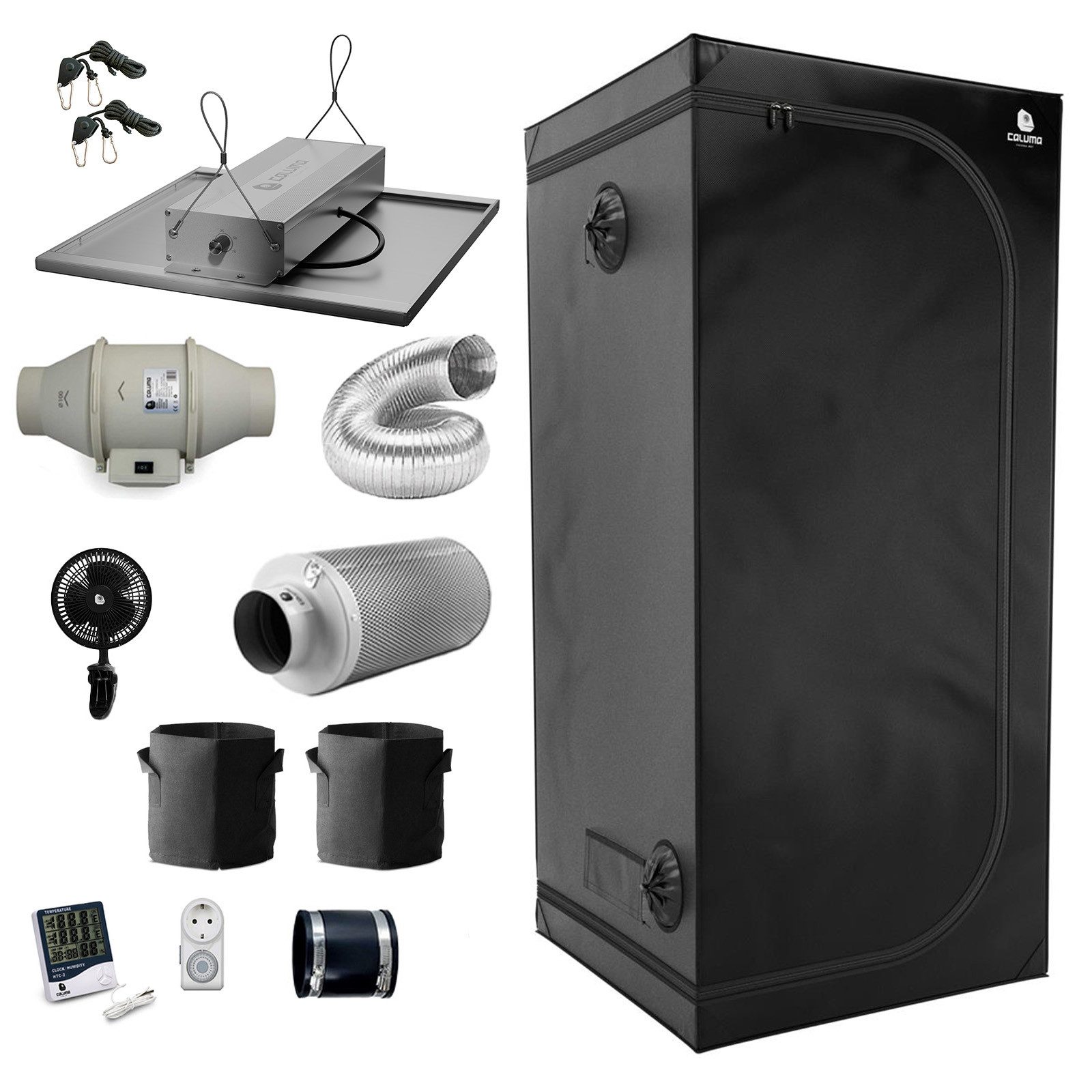 Green Spirit Gewächshaus Growbox Komplett Set 80x80 cm Growzelt, 150W LED, 2 Pflanzen Classic M, BxTxH: 80 x 80 x 180 cm, Komplettset, Lampe,Zelt,Lüfter,Filter,Hygrometer,Töpfe,Ventilator,Uhr,Schloss, 80x80x180 cm,150W LED,Axiallüfter 295m³/h,Aktivkohlefilter 270m³/h