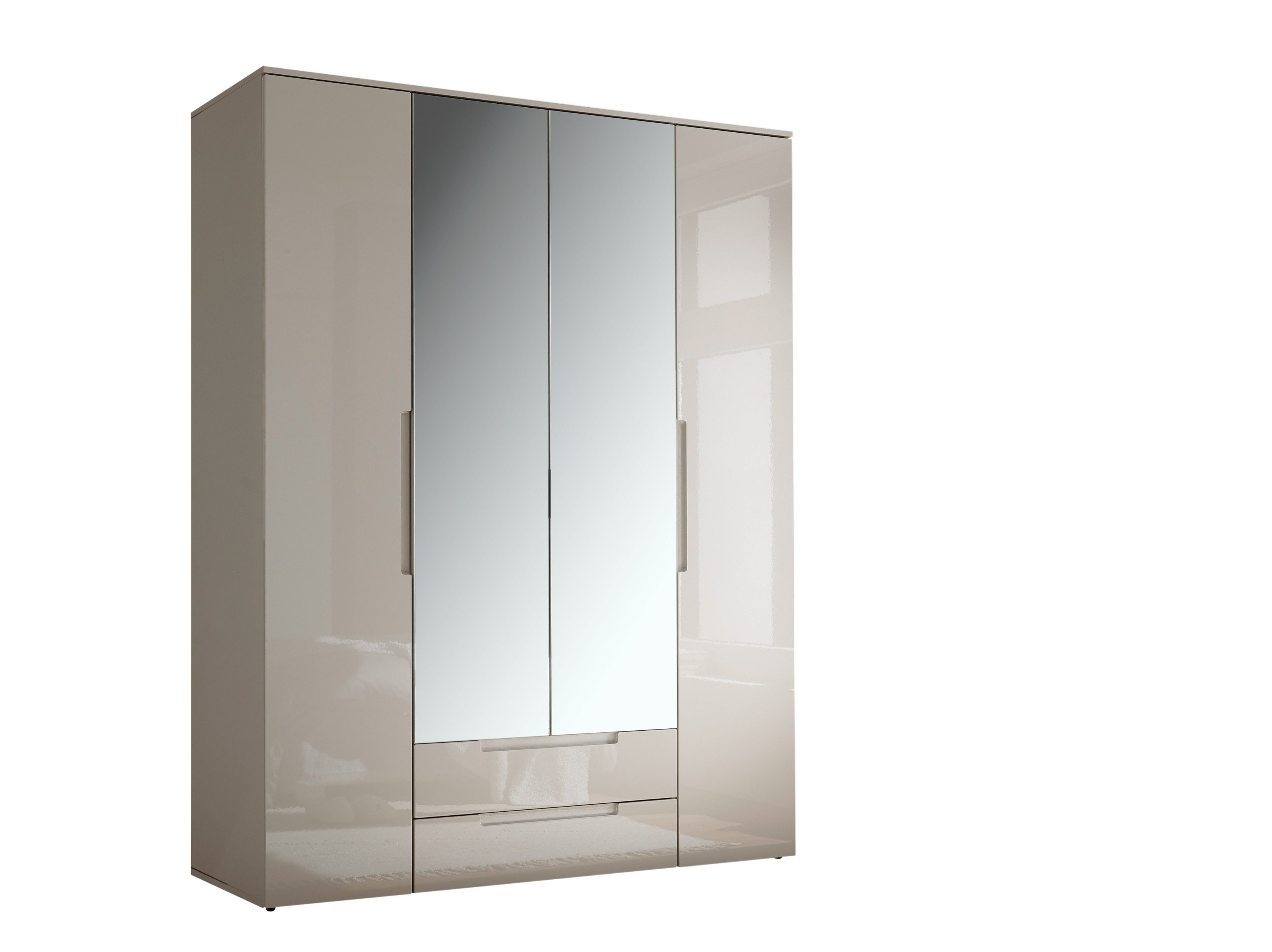 freiraum Drehtürenschrank Jenna 9 Böden, 1 Stange, 2 Schübe, Champagner / Spiegel - 160x208x57 (BxHxT)