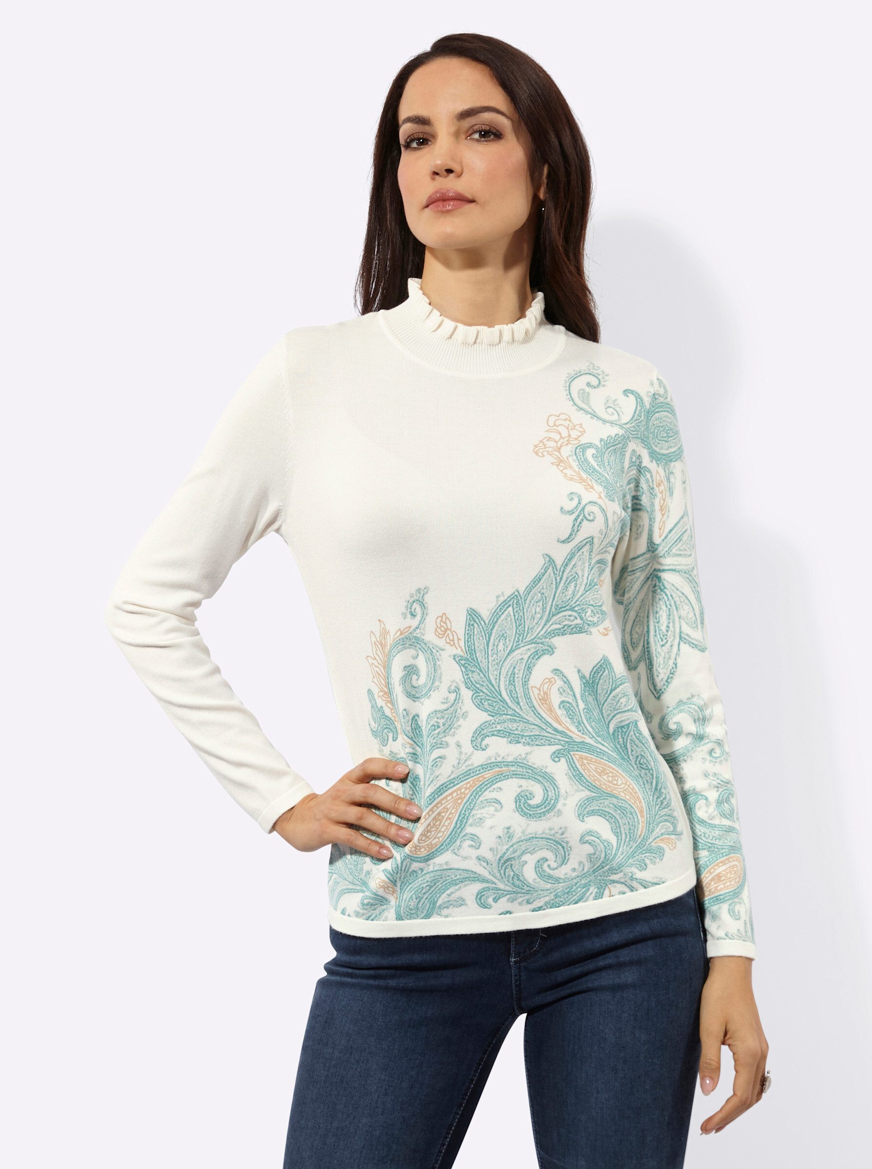 creation L Strickpullover Druck-Pullover Langarm Feinstrick, Jersey