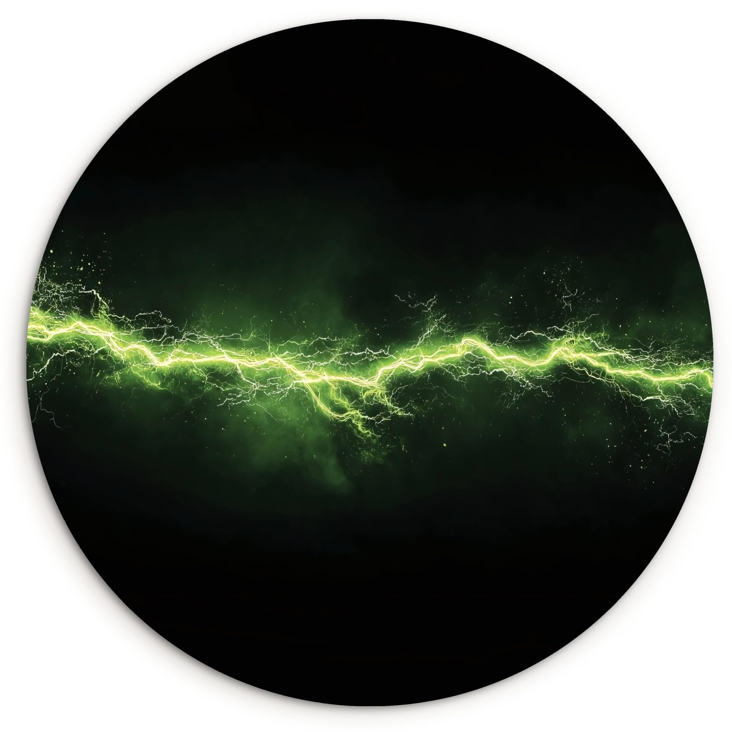 MuchoWow Gemälde Spiele - Elektrizität - Leitung - Funken - Grün, Fotodruck (1 St), Kreis Wanddekoration, Rundes Wandbild, 30x30 cm
