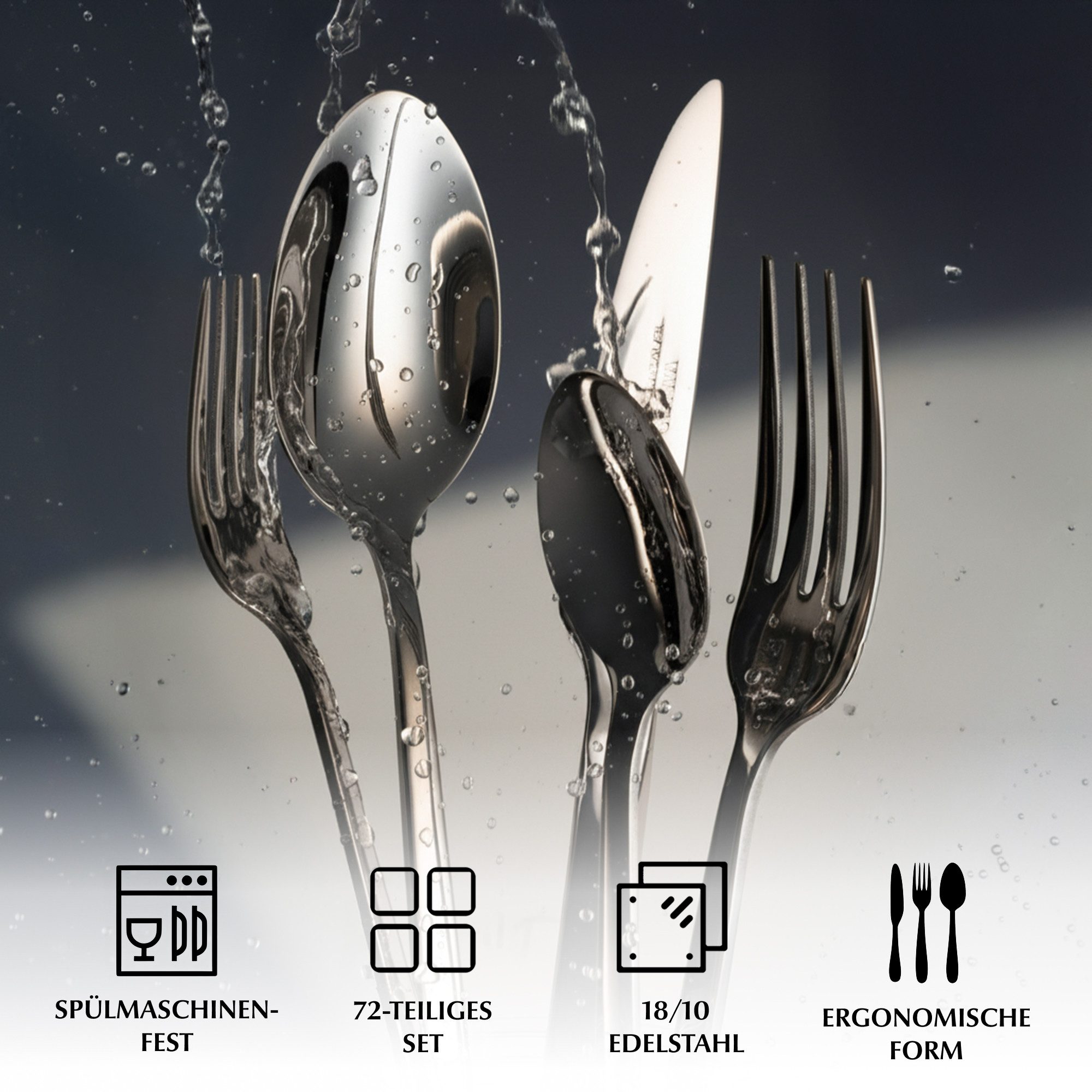 MiaMio Besteck-Set Besteckset 72 Teile 18/10 Silber (72-tlg), 12 Personen – Bild 5 von 5