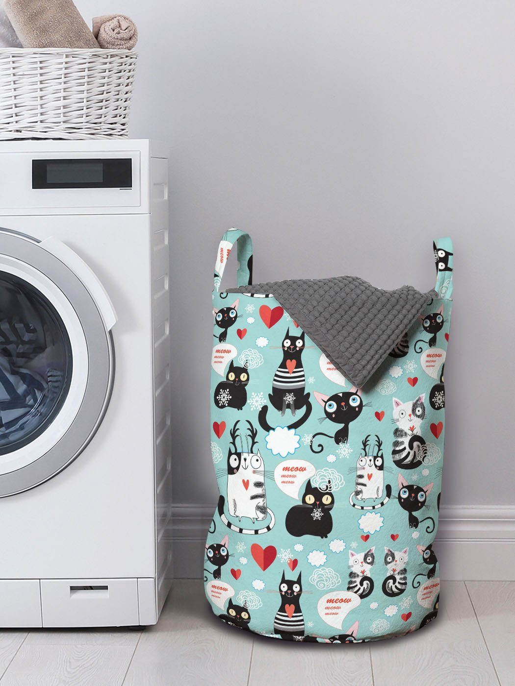Abakuhaus Wäschesäckchen Wäschekorb Daydreaming Katze mit Liebe Kitties Griffen für Waschsalons, Kordelzugverschluss