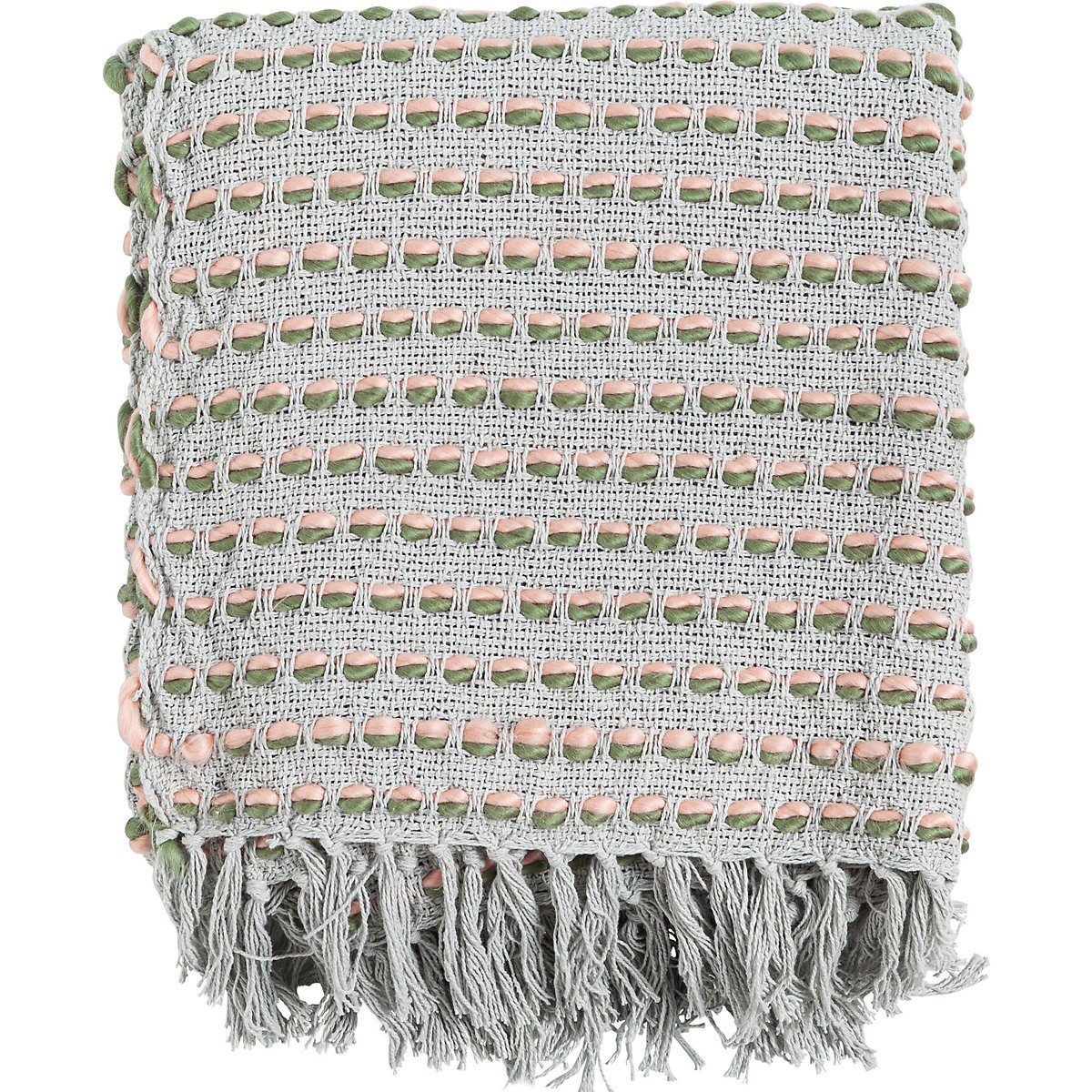 Foulard Decke Plaid Wohn Sofa Sommer Franzen Linen & More Grau Rosa Grün 125 x 150 cm, Linen & More, Franzen