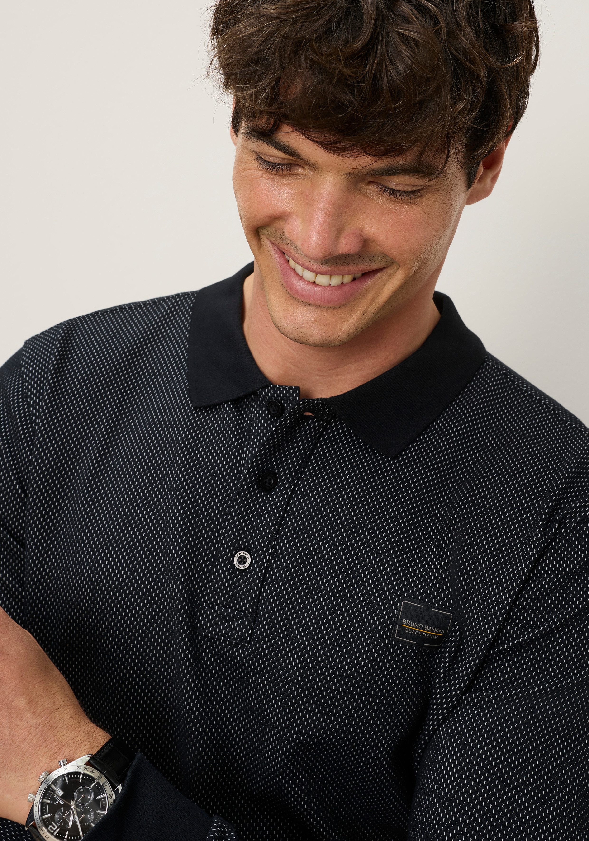 Bruno Banani Poloshirt mit Langarm, melierte Optik
