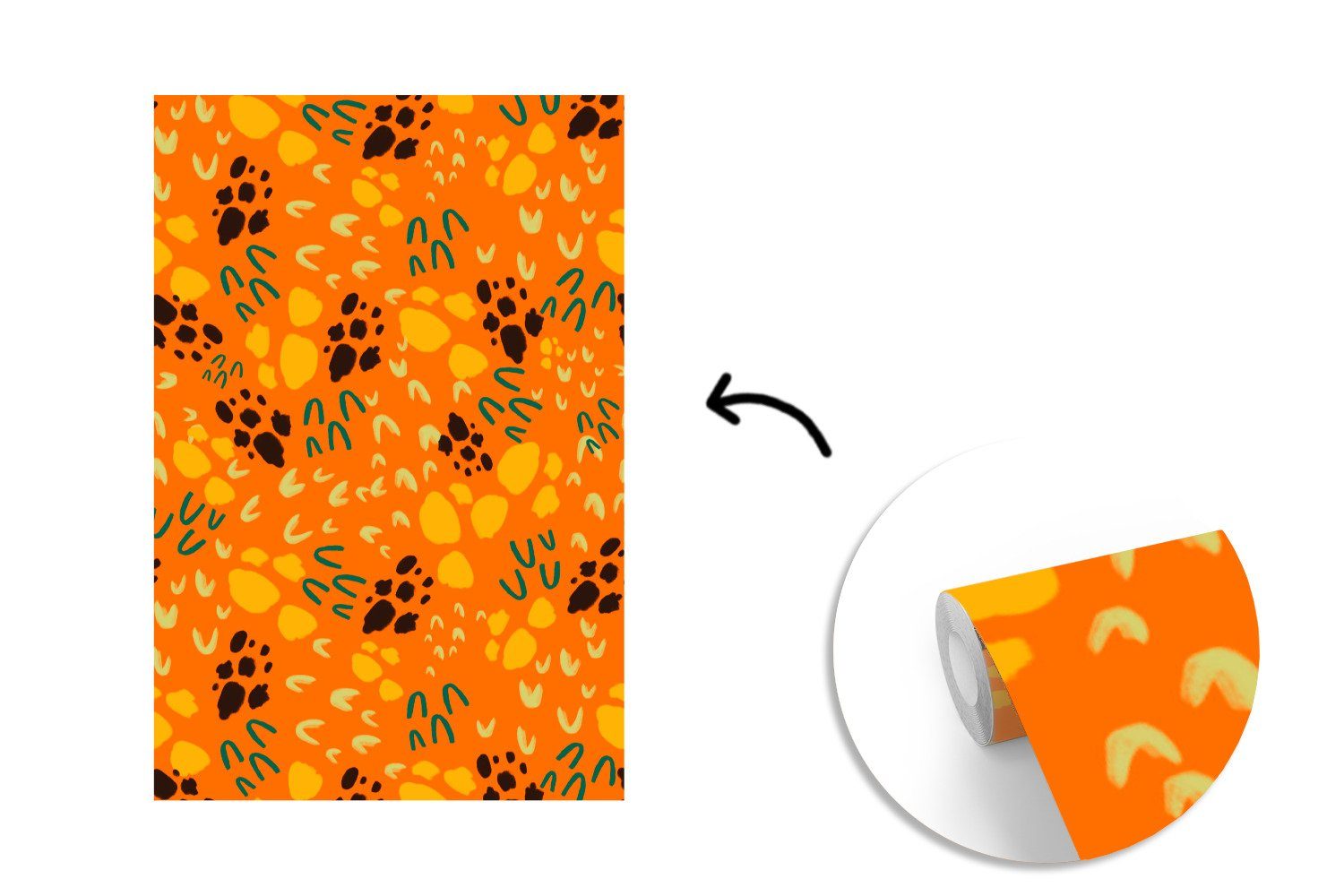 Sporen Matt, Wohnzimmer, Orange - Vinyl Fototapete für Wandtapete - Montagefertig Muster, bedruckt, Tapete St), (3 MuchoWow