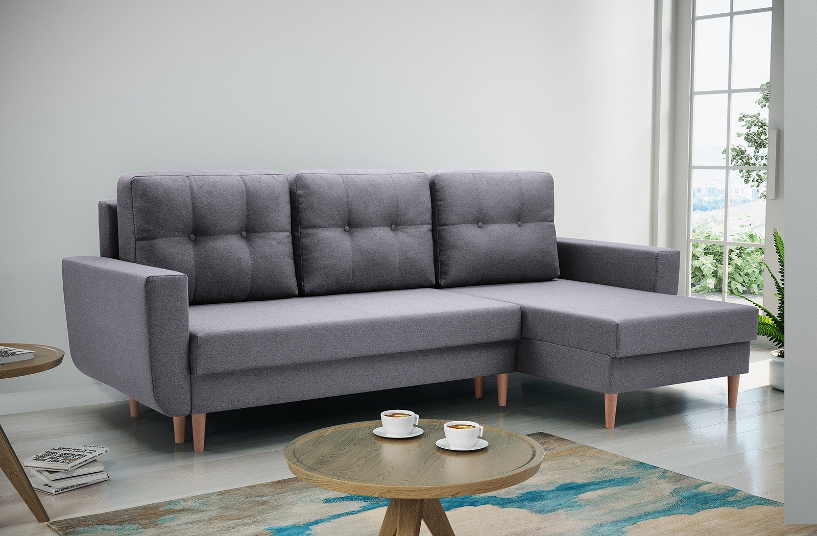 Beautysofa Polsterecke Couch Sofa Ecksofa Schlaffunktion, mit (malmo ONLY, Dunkelgrau universelle mit 95) new mane