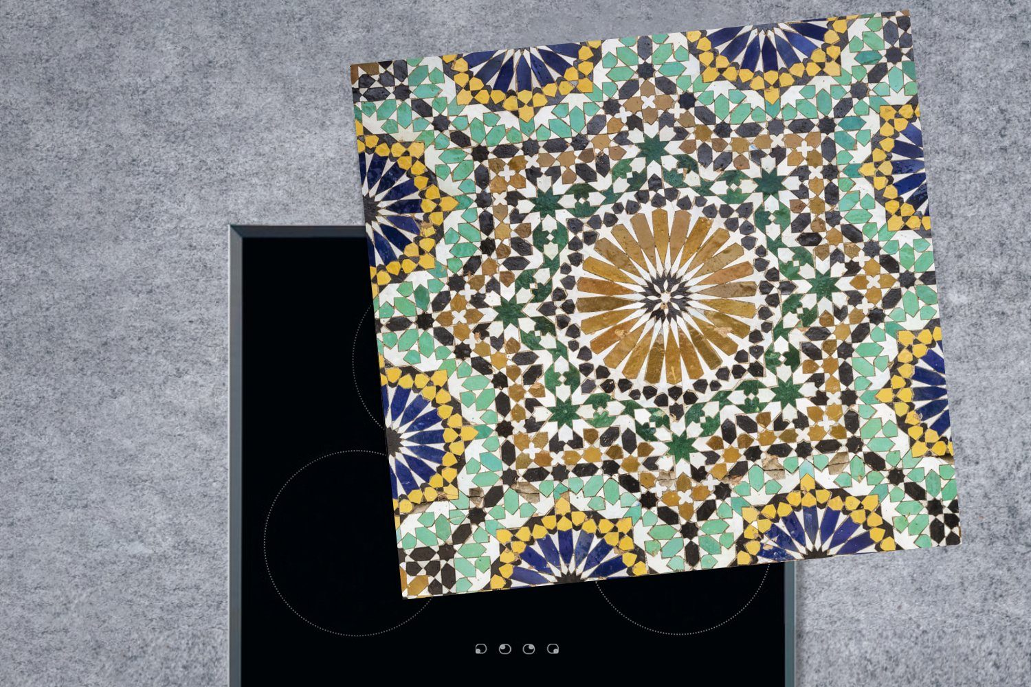 MuchoWow Herdblende-/Abdeckplatte Mosaiks, Nahaufnahme Eine Arbeitsplatte 78x78 tlg), Vinyl, Ceranfeldabdeckung, eines küche für cm, (1 marokkanischen