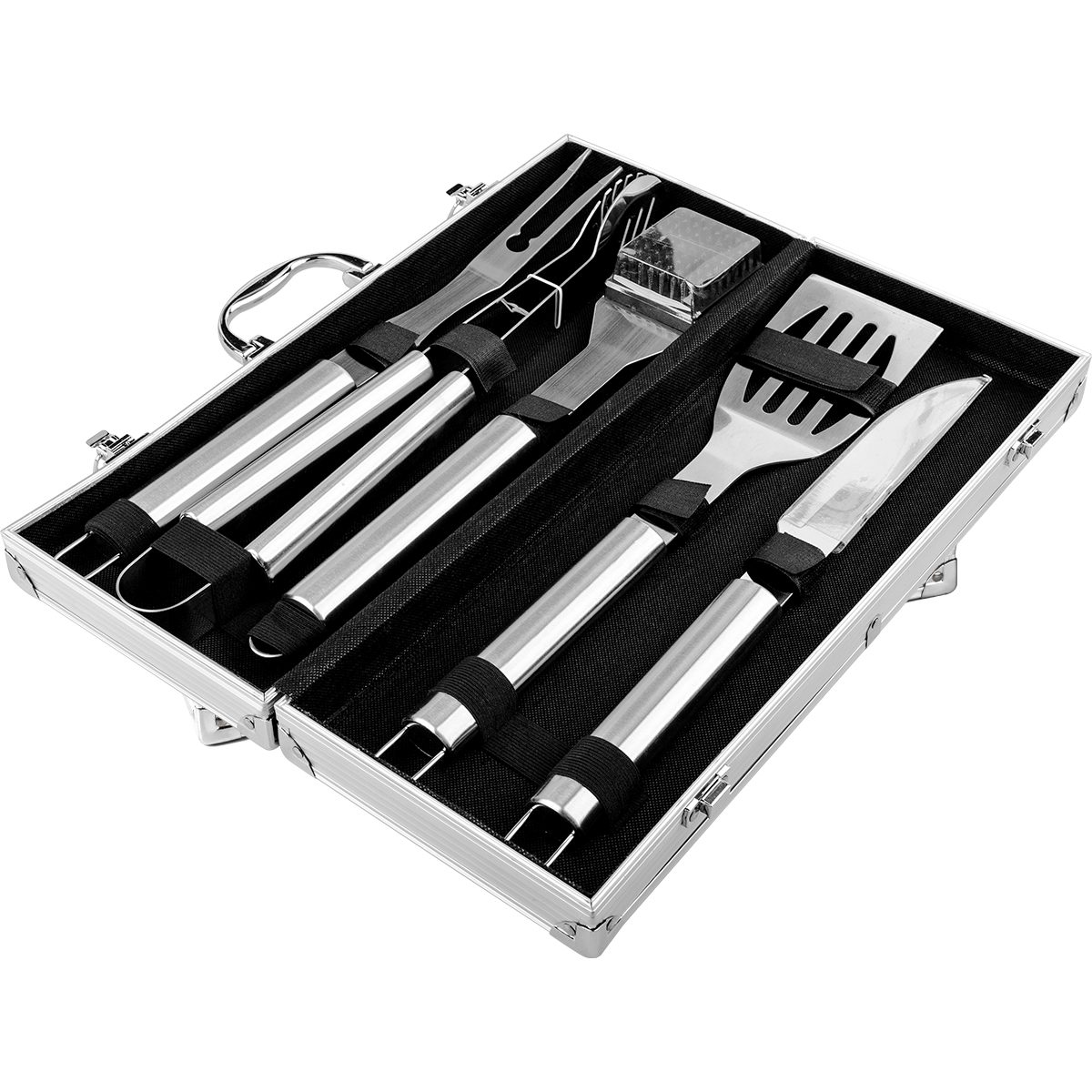EUROHOME Grillbesteck-Set Grillset aus 5 Teilen Grill Zubehör, (5 tlg., Besteck Koffermaße 44 x 17 x 7 cm), Set aus Zange, Wender, Gabel, Messer und Reinigungsbürste.