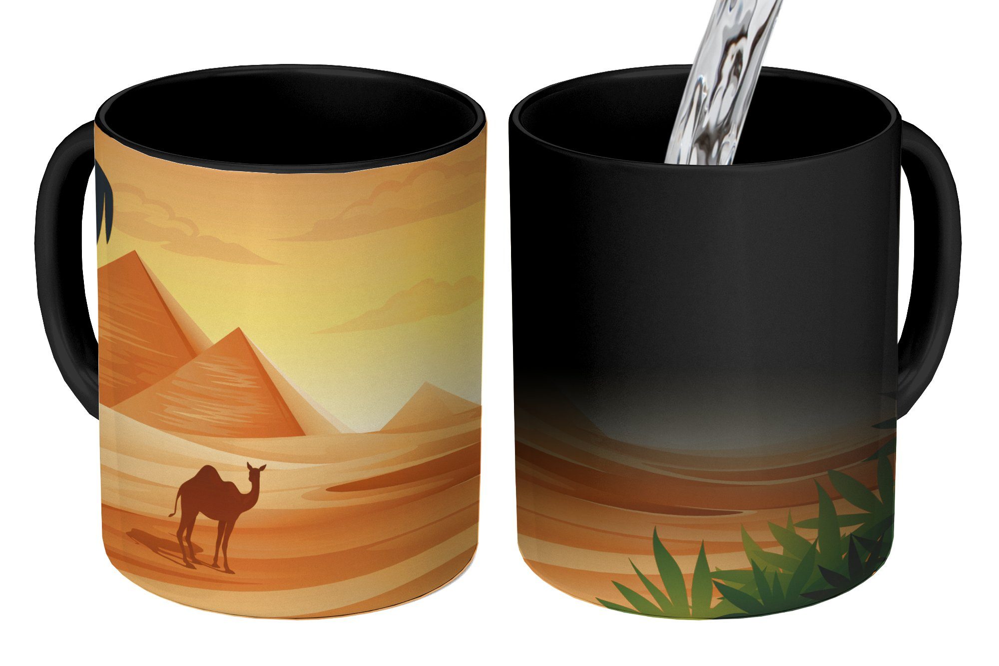 MuchoWow Tasse Illustration eines Dromedars vor den Pyramiden in Ägypten, Keramik, Farbwechsel, Kaffeetassen, Teetasse, Zaubertasse, Geschenk