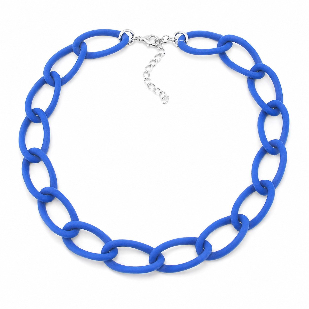unbespielt Collier Gliederkette Weitpanzer Kunststoff Jeansblau matt 45 cm, Modeschmuck für Damen