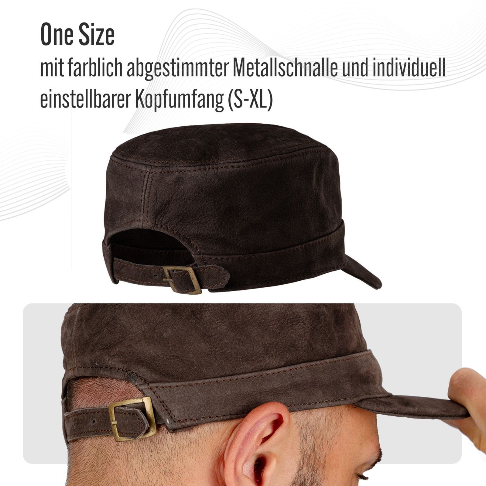 BLACK FOREST FOX Cowboyhut Herren Leder CUBA Cap Hut Schirmmütze in versch. Farben & Leder Marrone