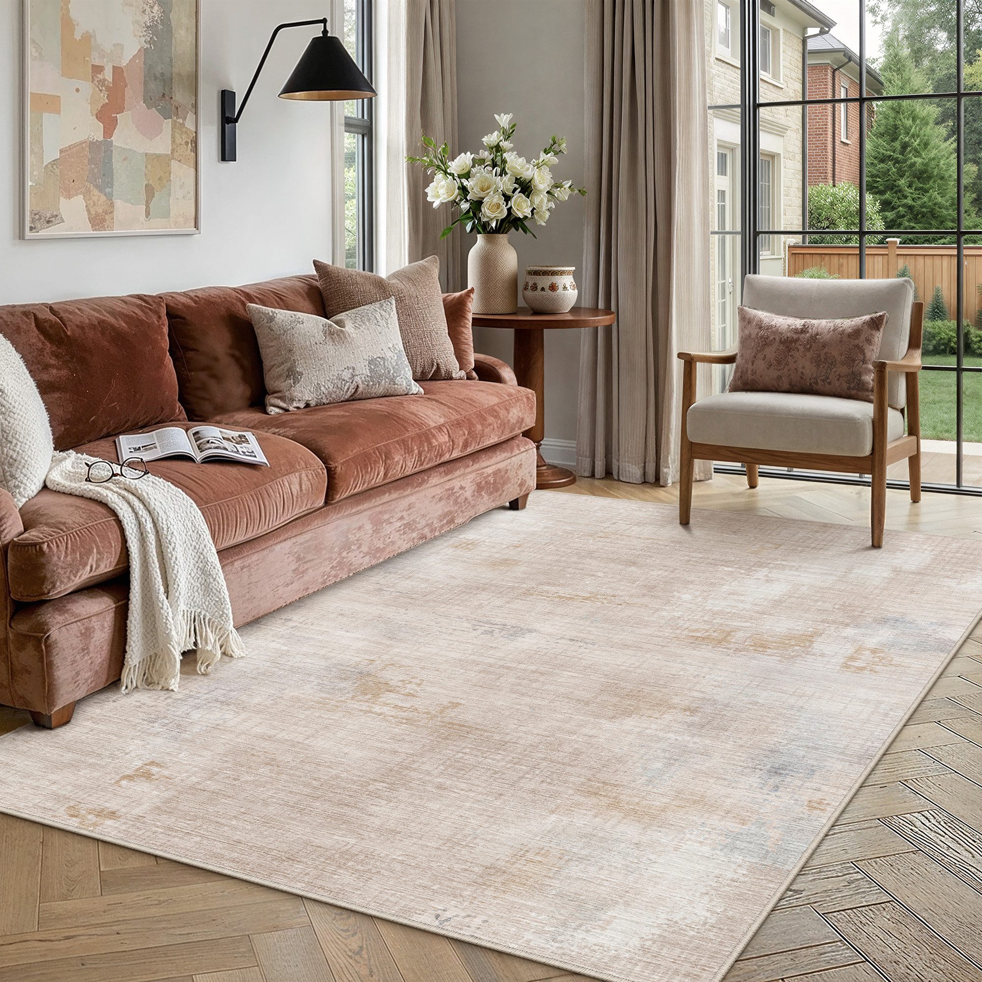 PURECOZY Teppich abstrakt, moderner Kurzflor, weich kuschelig, waschbar & pflegeleicht, rechteckig, Höhe: 6.1 mm, geeignet für verschiedene Innenräume, 160 x 230 cm