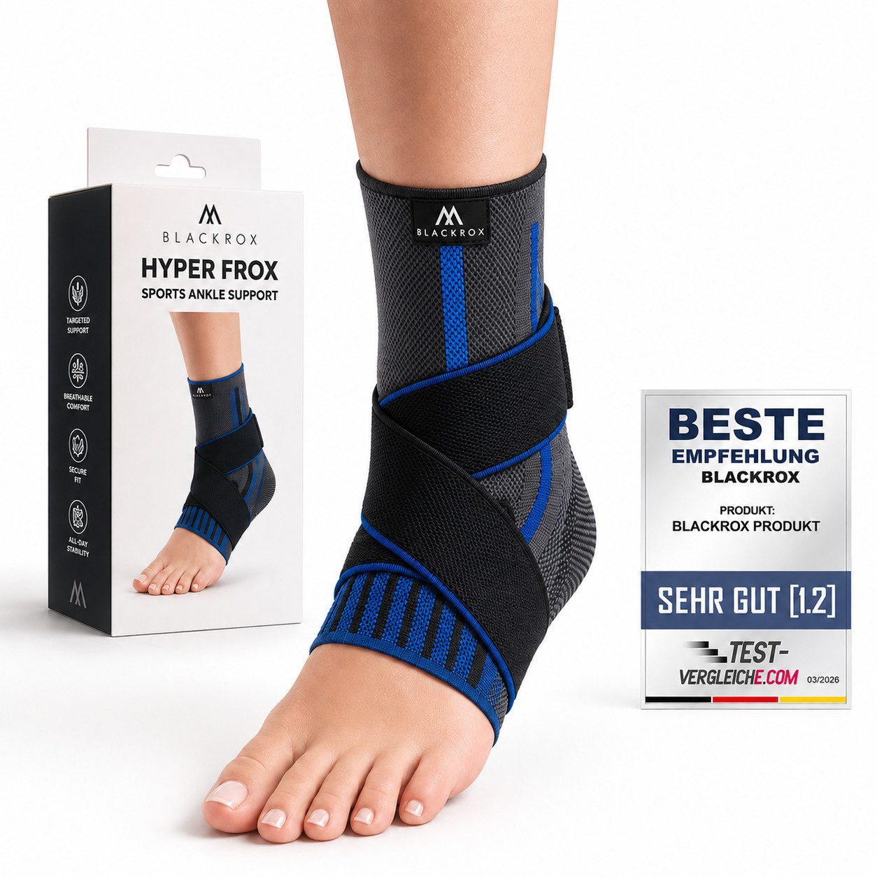 BLACKROX Fußbandage [Vergleichssieger 2026] Hyper Frox, Gr. S-XL, Damen und Herren