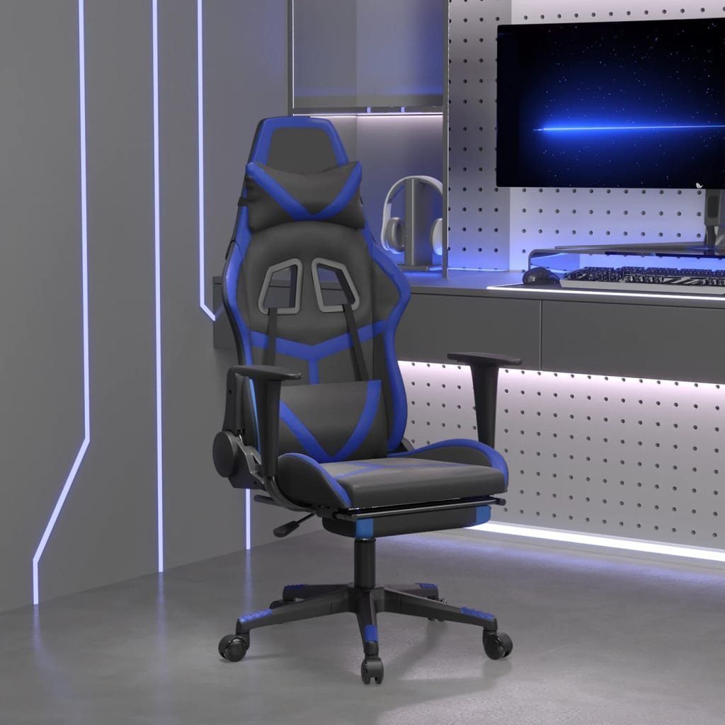 furnicato Gaming-Stuhl mit Massage & Fußstütze Schwarz & Blau Kunstleder (1 St)