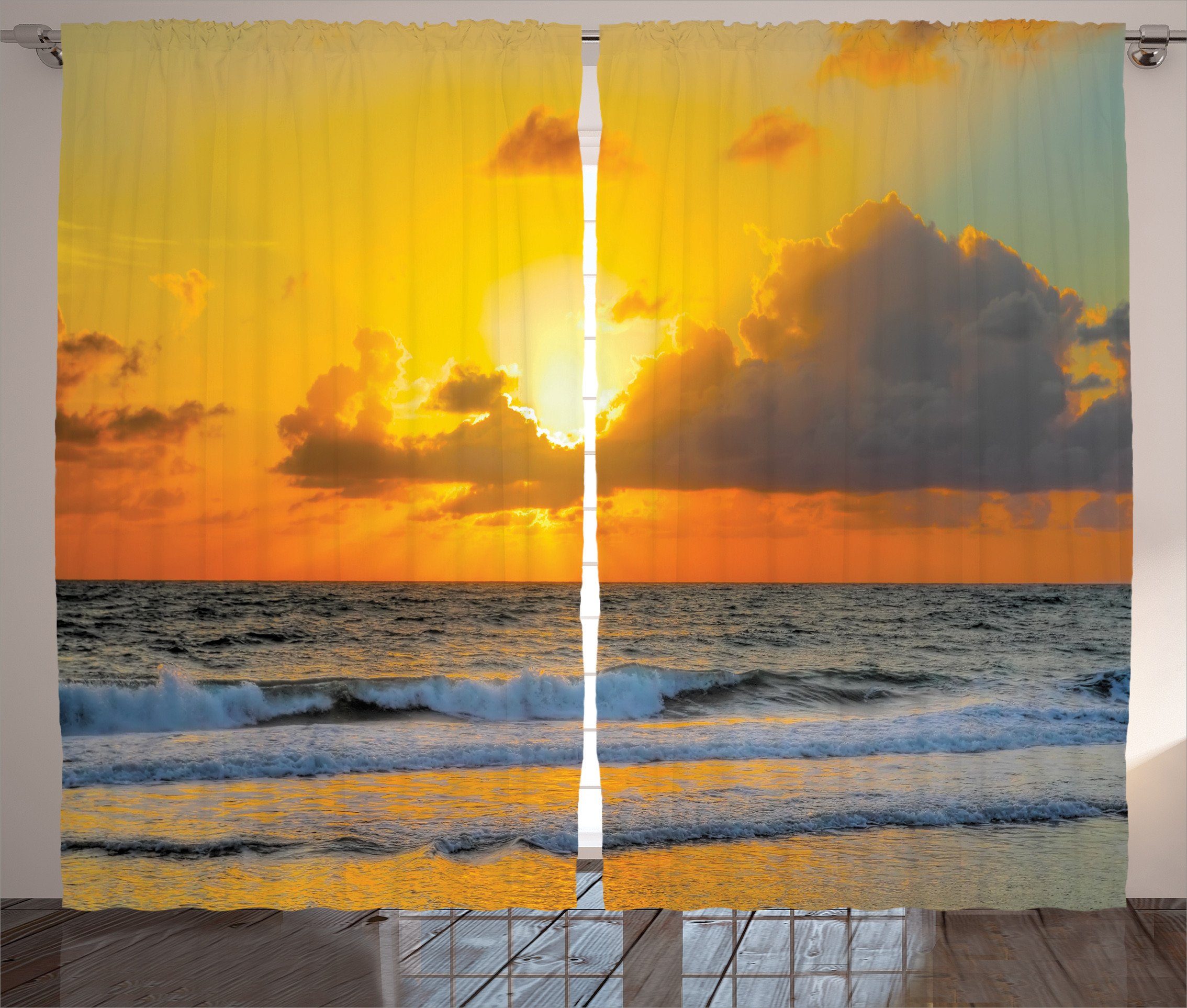 Vorhang Stadt Gardine in Haken, Schlafzimmer und Abakuhaus, Schlaufen Sunset Brasilien Beach Kräuselband mit Meer