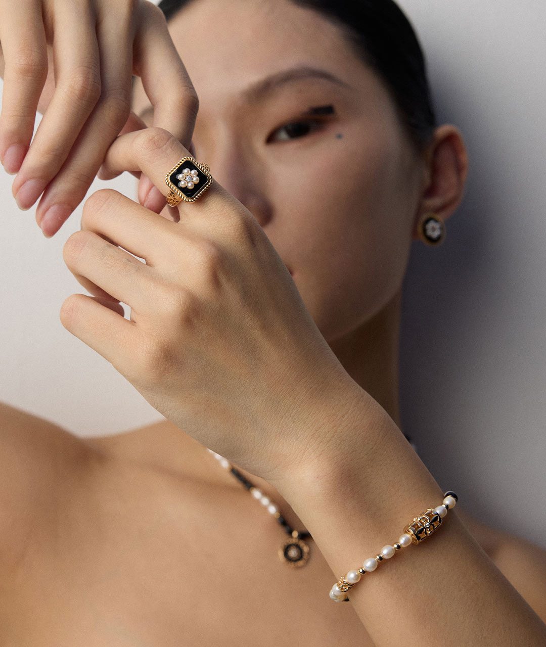 Jumpeak Fingerring Ring Silber 925 Damen,Ring Schwarz,Imitierter Perlenring,Ring Silber, ring damen,18k vergoldet,schwester geschenk,zum Jahrestag