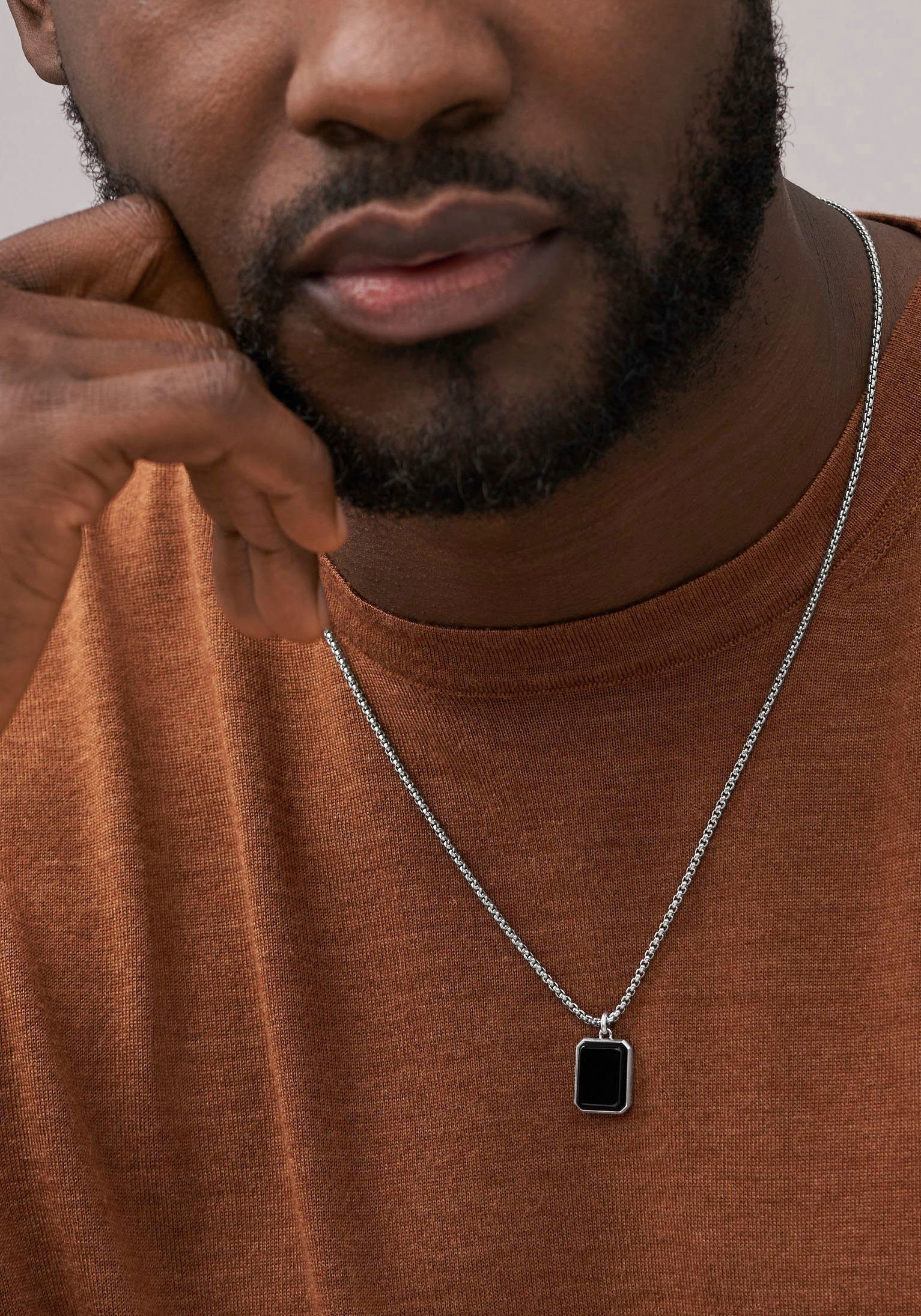 Fossil Kette mit Anhänger Schmuck Geschenk Edelstahl Halskette JEWELRY ALL STACKED UP, mit Agate