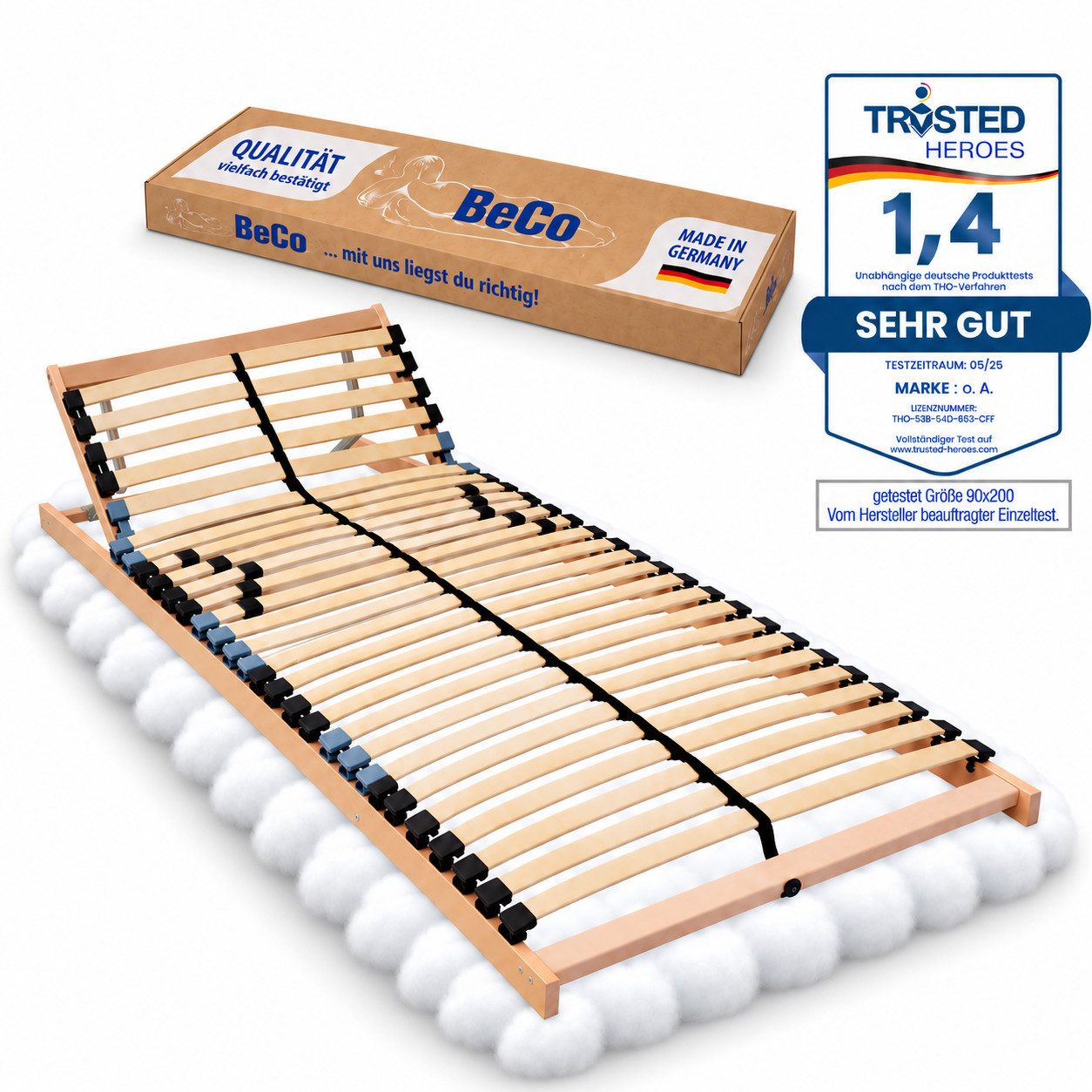 Lattenrost Easy 4 all BeCo 80x200 mit verstellbarem Kopfteil, Beco, 28 Leisten,100 Tage Probeschlafen, Hergestellt in Deutschland