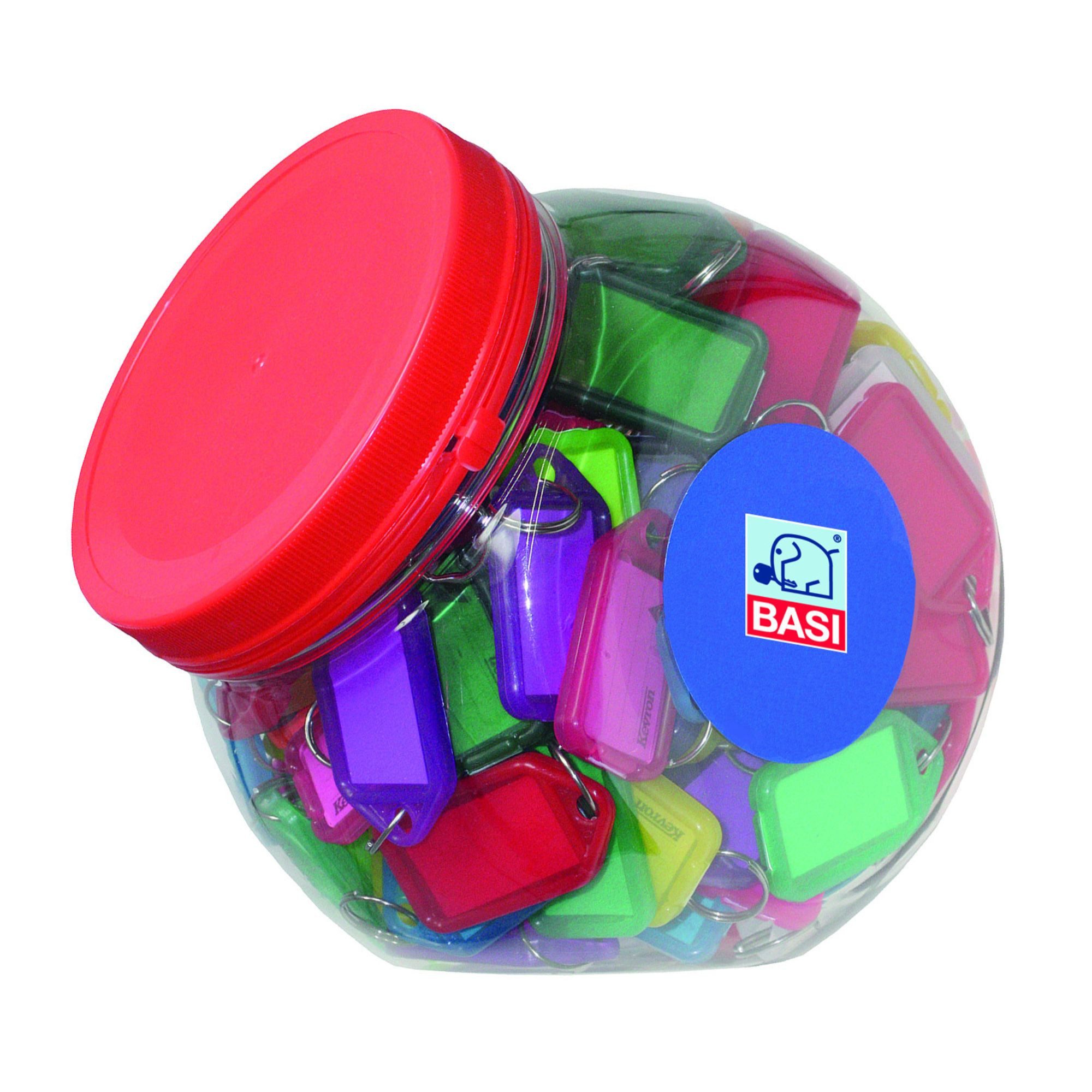 BASI Gürtelhalter im Verkaufsglas, mit Schlüsselring und Beschriftungsfeld, 1 VE = 150 Stück farbig sor.