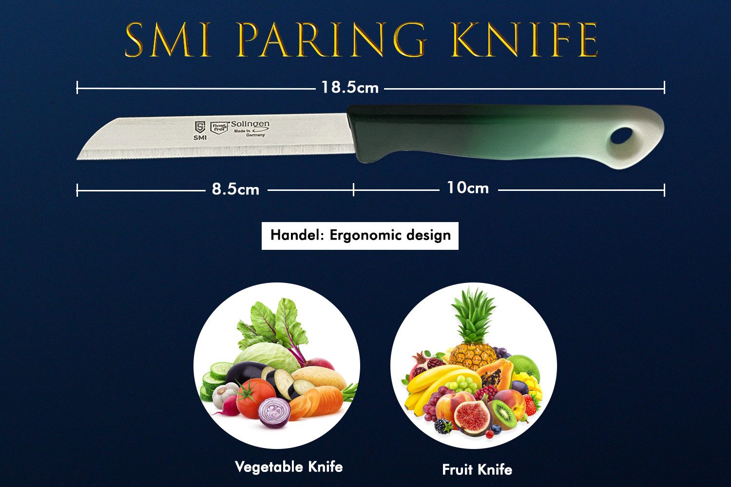 SMI Schälmesser SMI 12-tlg Solingen Schälmesser Sparschäler Obstmesser Gemüsemesser, Küchenmesser Wellenschliff