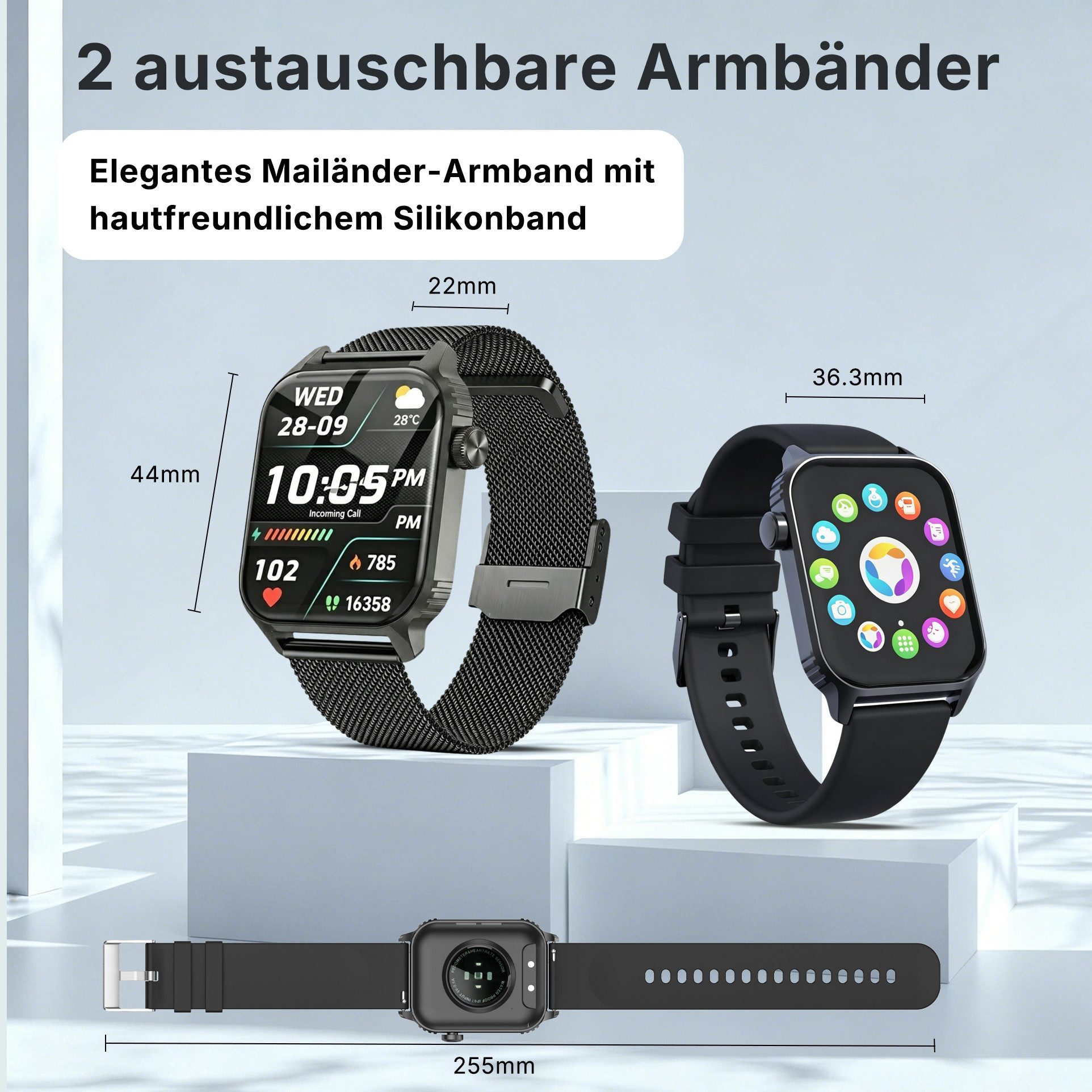 Forrlite 2026 Neues Smartwatch Damen Herren mit Telefonfunktion, Smartwatch 1.85'' HD Fitnessuhr,Silikonarmband + Metallarmband Kombinationsset,Smart Watch for Women mit 200+ Sportmodi,Fitness Tracker mit Herzfrequenz,SpO2,Schrittzähler & Schlafmonitor,IP68 für iOS Android, Silikon- und Edelstahlarmband Kombination, Silikon- und Edelstahlarmband Kombination