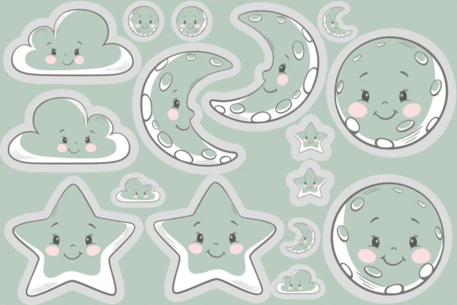 Stoff Baumwolljersey Panel Kissen Mond Wolken Sterne Mint 100x150 cm