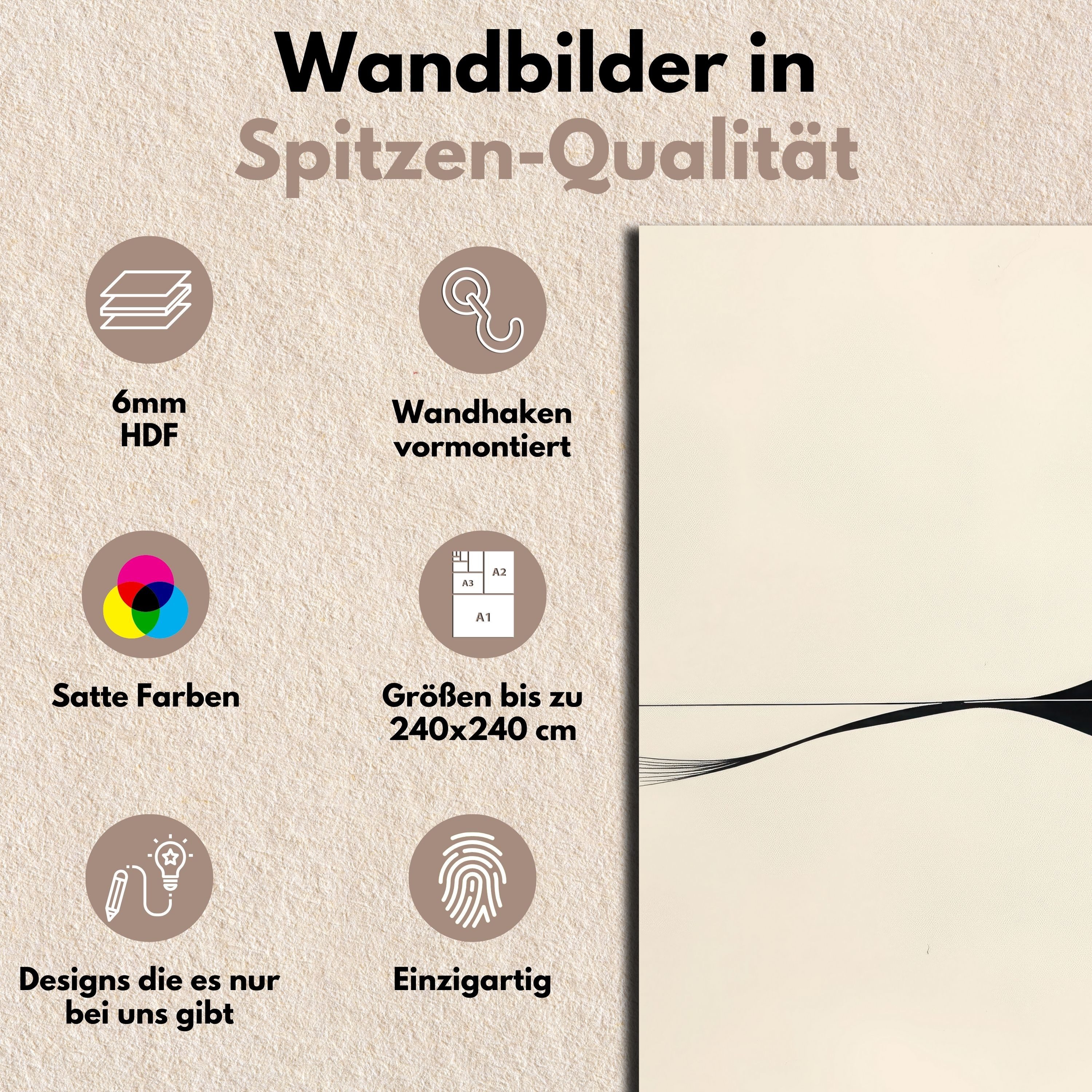 DARO Design Leinwandbild Modern Abstrakt Wandbilder XXL Wandbild Wand Deko Leinwand Bilder, (Boho Linien - Bild groß Wohnzimmer Schlafzimmer Küche Esszimmer Einteilig Querformat Fotodruck Leinwände Wanddeko Abstrakte Kunst Boho), 30x20cm