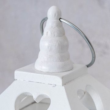 Levandeo® Kerzenlaterne, Laterne H25cm Holz Weiß Holzlaterne Windlicht Kerzenhalter Herz