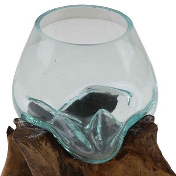 Casa Moro Dekovase Glasvase auf Wurzelholz aus Recycling Glas Ø 15cm & Teak Wurzel (einzigartige Glas Vase auf Wurzel Holz Wohn Deko, Couchtisch Esszimmer Tisch Deko), Kunsthandwerk Pur - Jede Dekovase ist ein Unikat