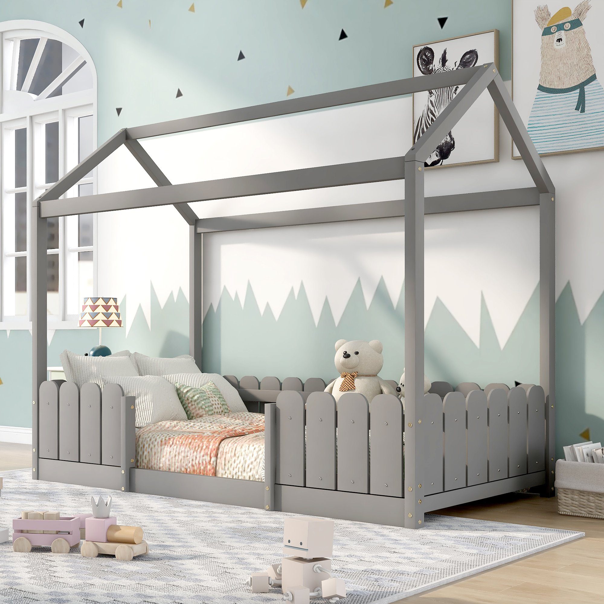 Flieks Kinderbett (1-tlg), Hausbett Kiefernholz 90x200cm ohne Matratze