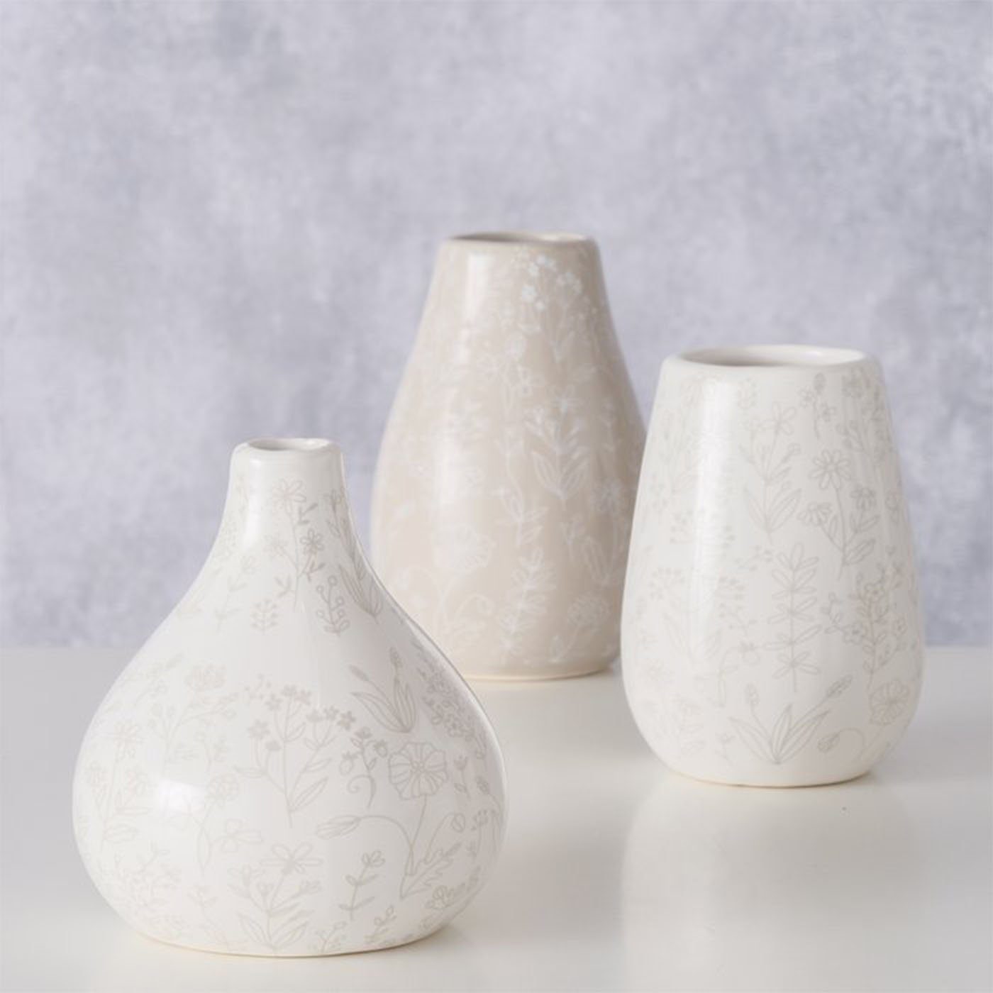 Set Keramik und aus Weiß Vase Hellbraun BOLTZE Design Deko im 3er Florales Dekovase