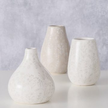 BOLTZE Dekovase Deko Vase im 3er Set Florales Design Weiß und Hellbraun aus Keramik