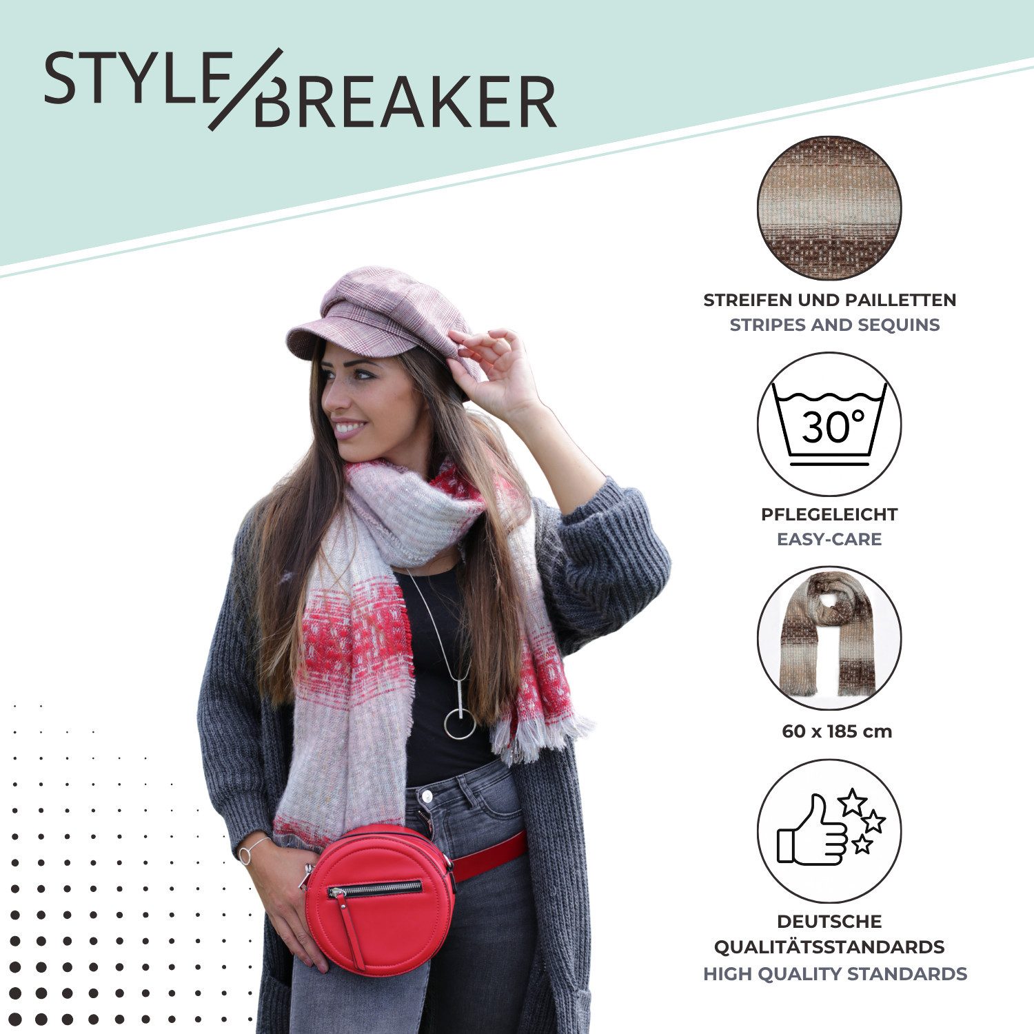 styleBREAKER Modeschal Warmer Schal mit Streifen Web Muster und Pailletten, (1-St)