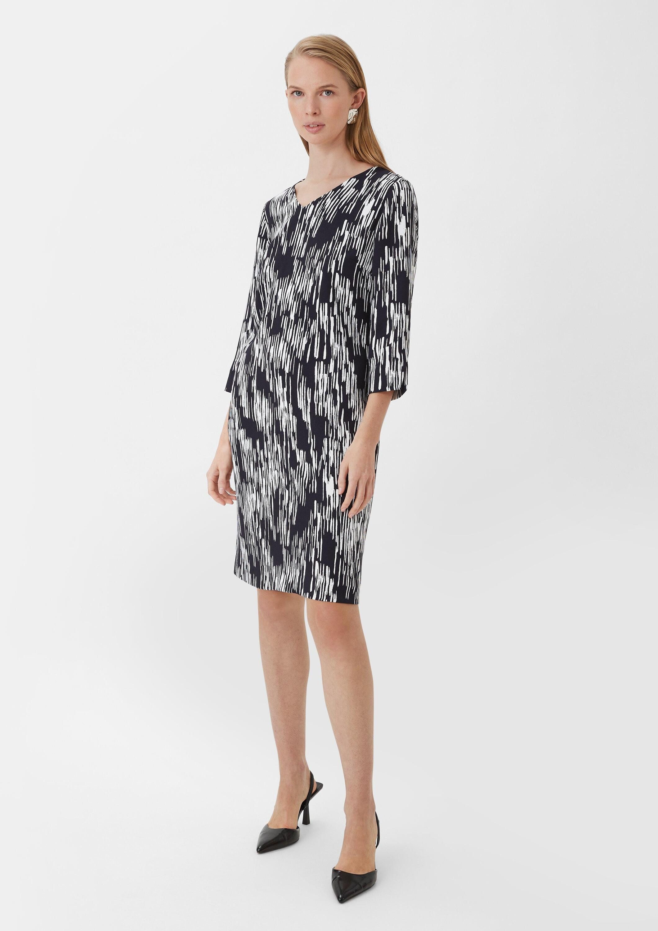 comma Minikleid Kleid Gemustertes Crêpekleid mit 3/4-Arm