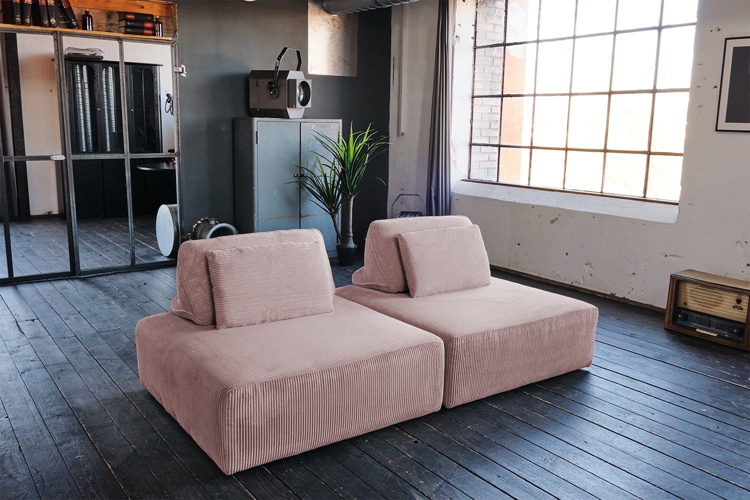 KAWOLA Sofa WIOLO SOFT, Modulsofa Cord, versch. Ausführungen und versch. Farben rosa