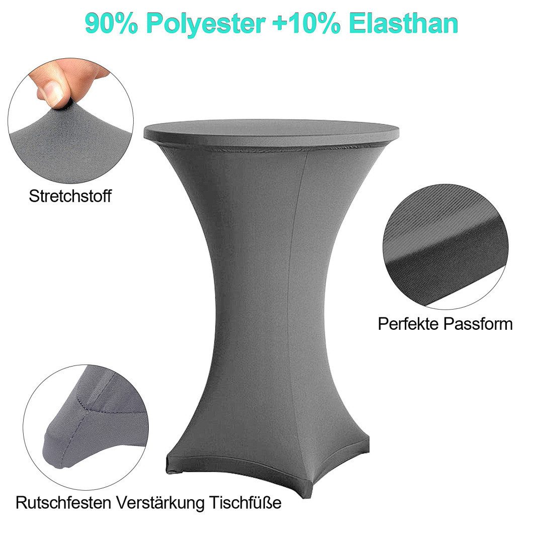 Clanmacy Stehtischhusse 2× Stehtischhusse Stretch Grau Ø70×110 – Elastischer Bistrotisch