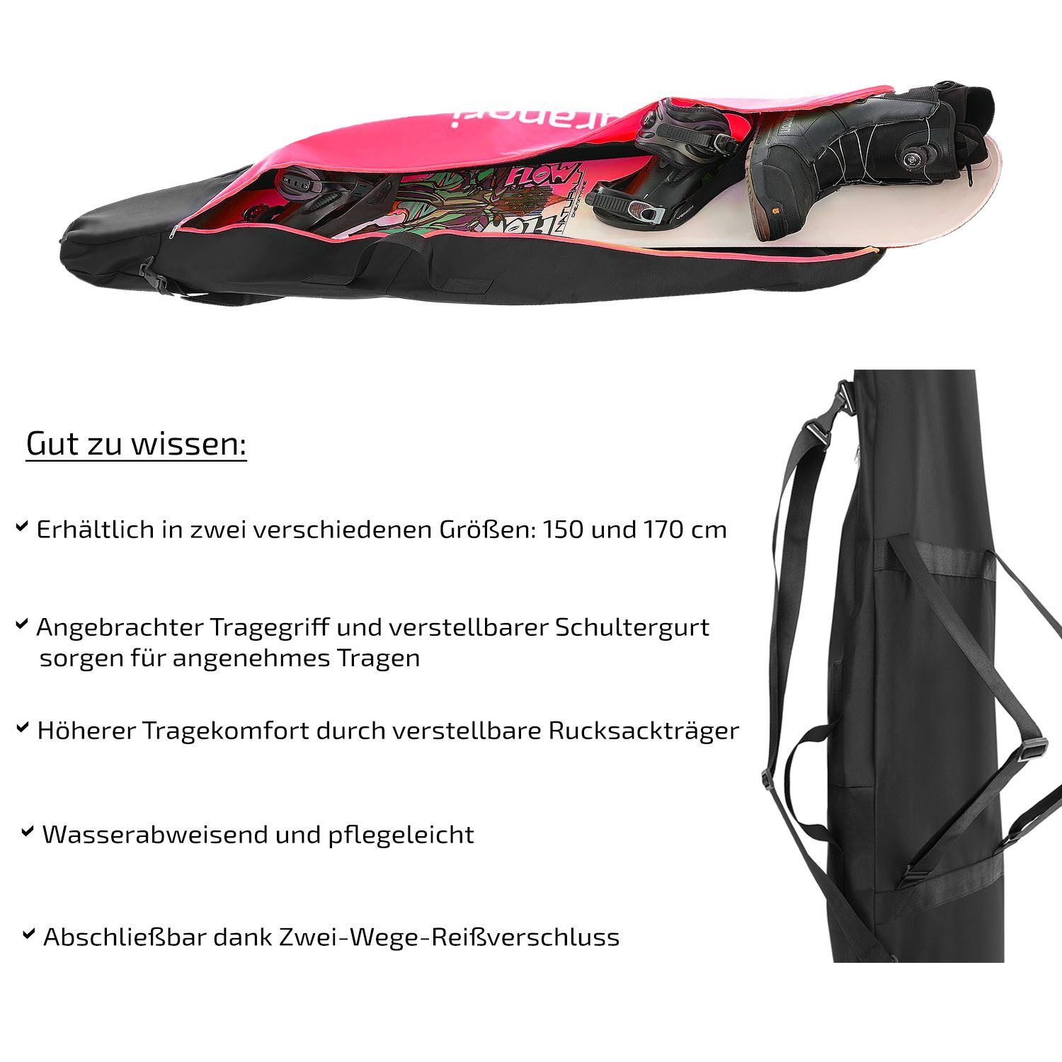 Granori Skitasche Set aus Snowboardtasche + Skischuhtasche für Skischuhe & Snowboard