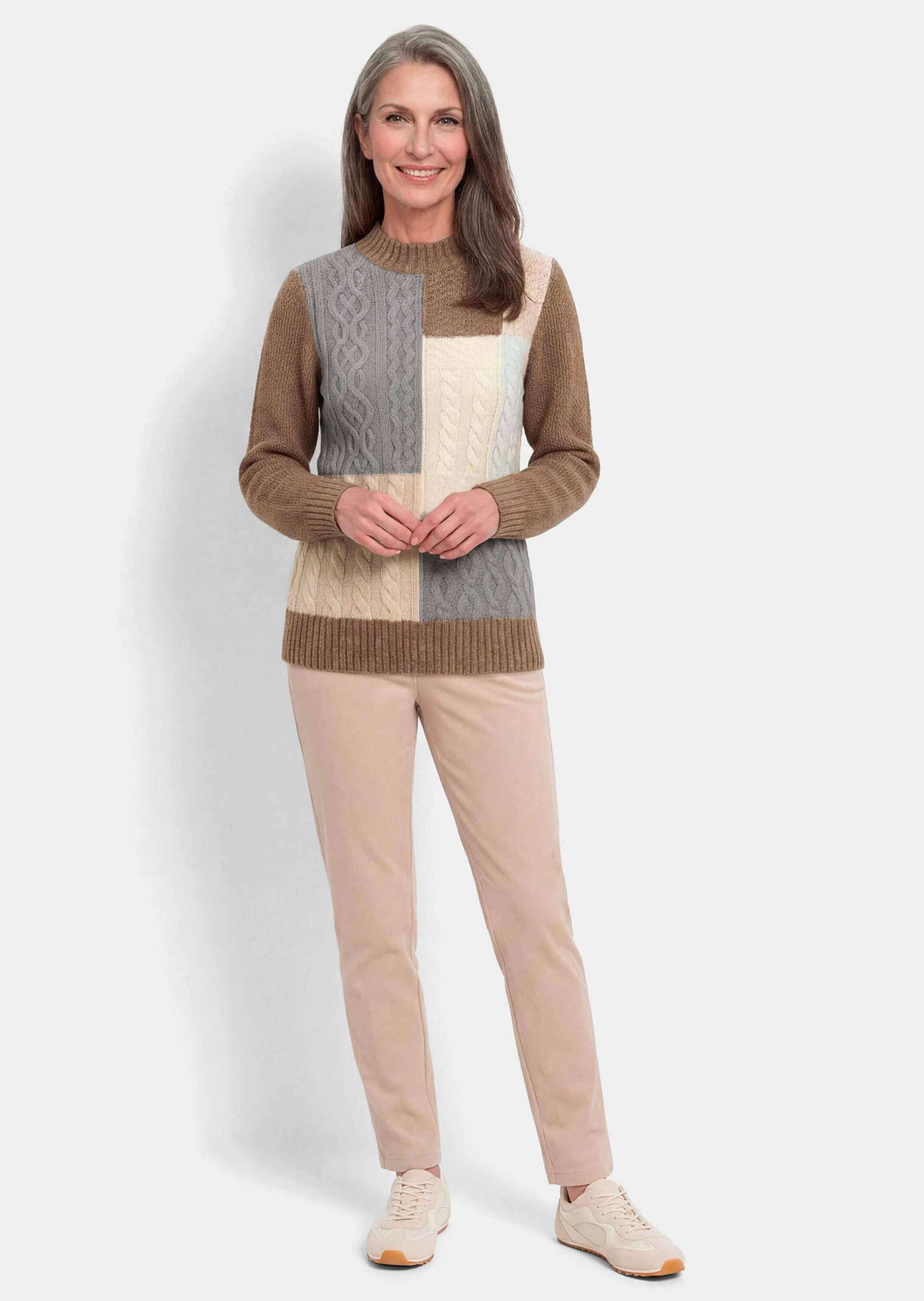 GOLDNER Strickpullover Kurzgröße: Strickpullover mit Stehkragen Warmer Intarsienstrick mit Langarm, Rippenbündchen