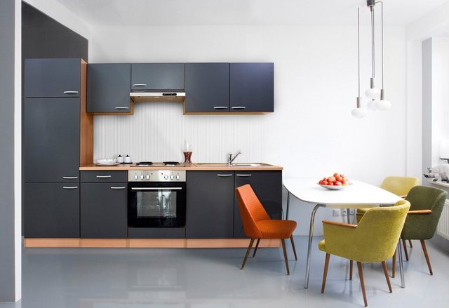 Respekta Küchenzeile LBKB270BG 270 cm ohne Geräte Grau-Buche Nachbildung