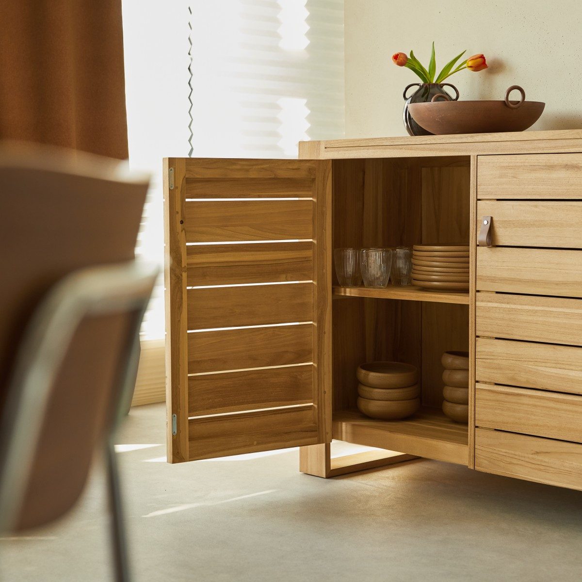 Tikamoon Sideboard Buffet Anrichte Schrank Teakholz massives helles Holz 170 Minimalys Ne