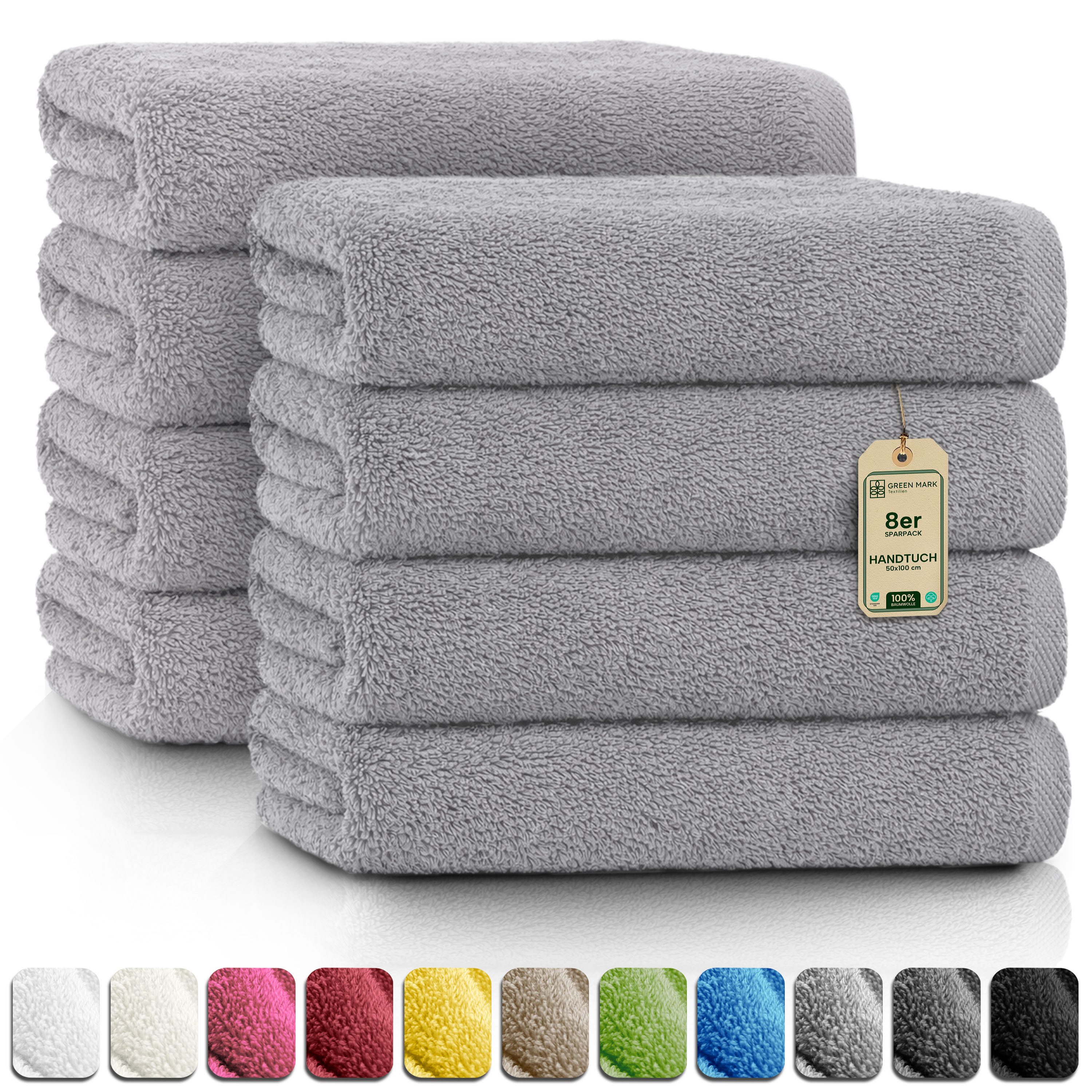 NatureMark Handtücher 8er-Sparpack Handtücher 50x100cm, 100% Baumwolle (8-St), 8X Handtücher, 100% Baumwolle, Silber grau, 50 x 100cm