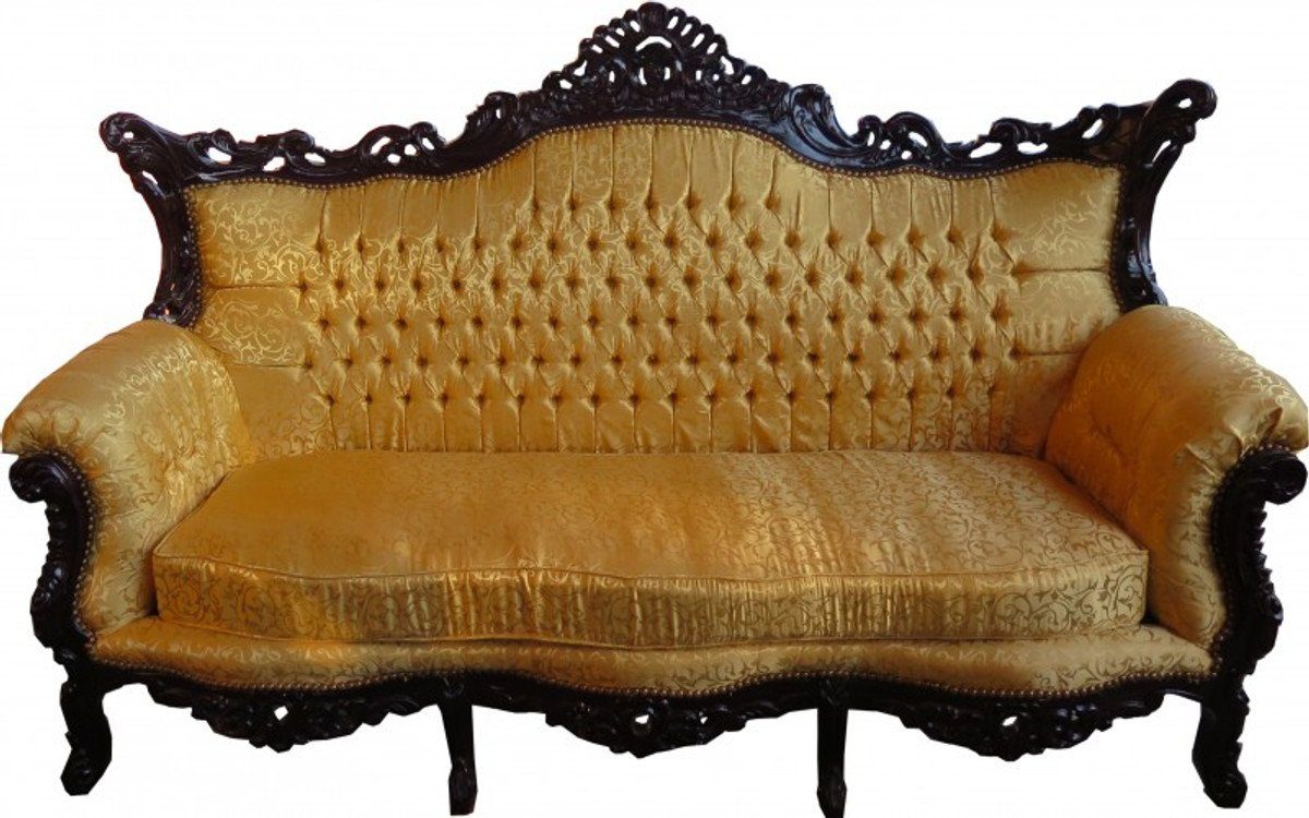 Casa Padrino 3-Sitzer Barock 3er Sofa Gold Muster / Mahagoni Braun - Wohnzimmer Möbel Couch Lounge