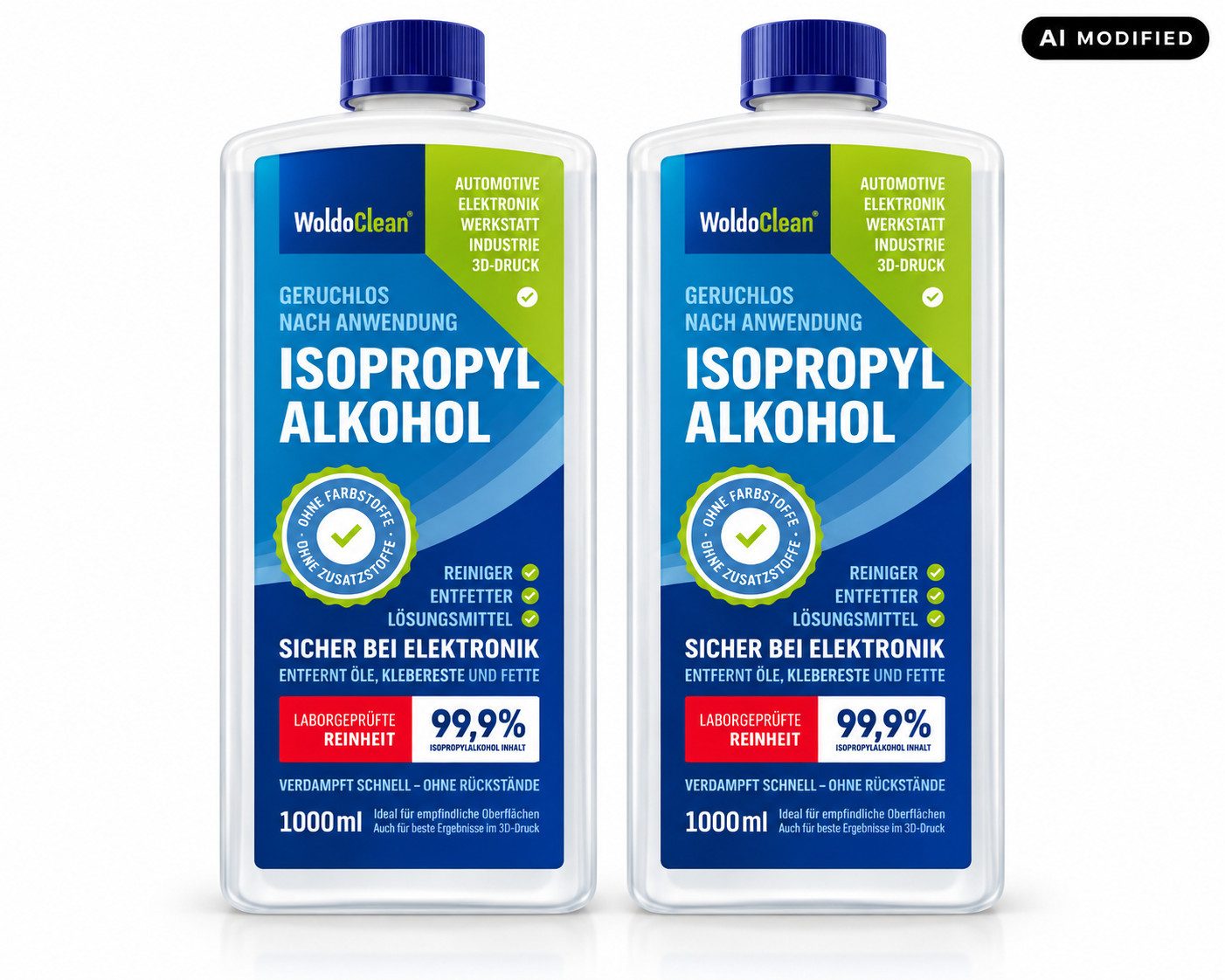 WoldoClean WoldoClean Isopropanol 99,9% Reinigungsalkohol 2er Set Reinigungsalkohol (Hochreiner 99,9% Isopropanol für präzise Reinigung)
